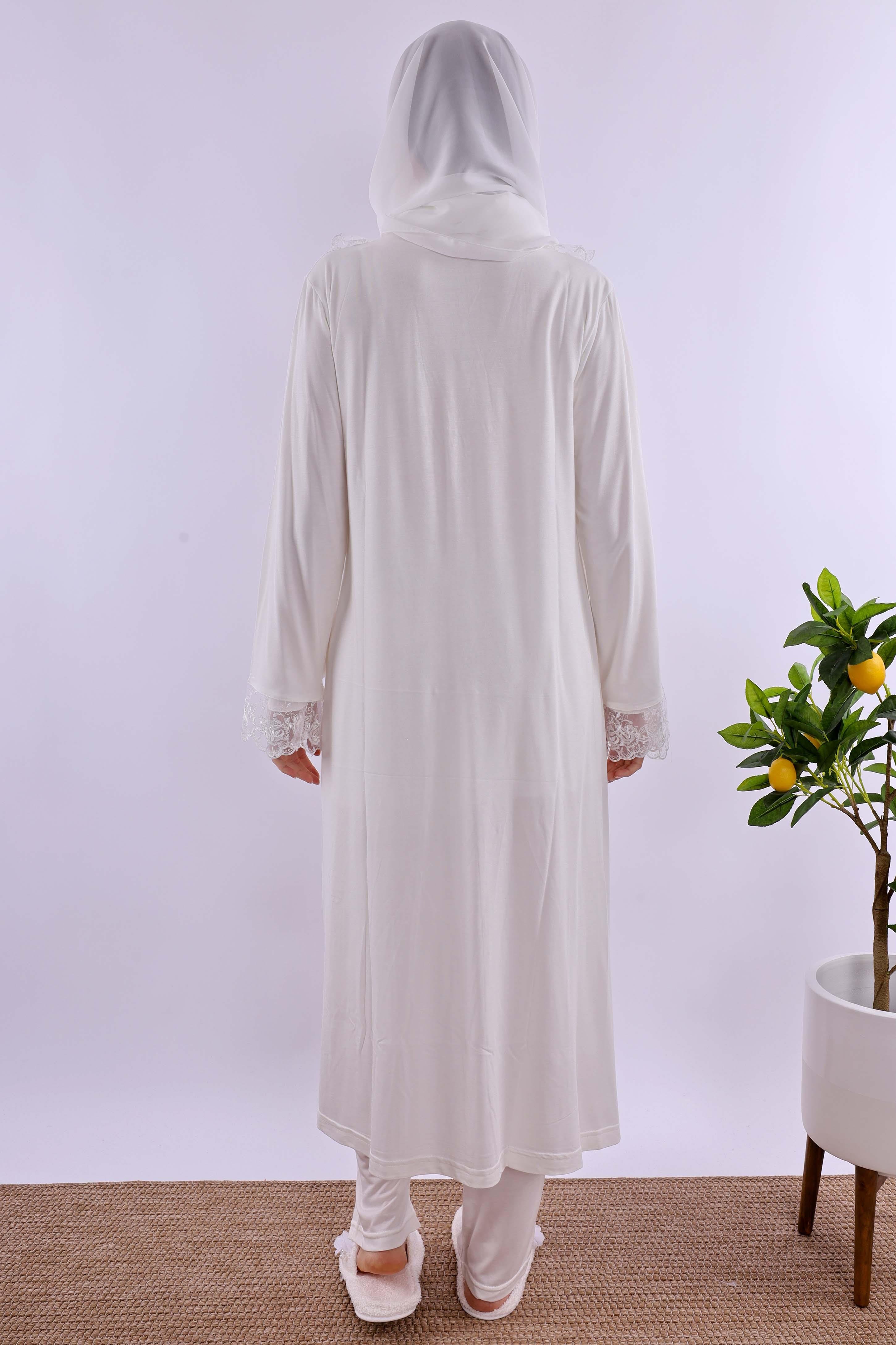 Effortt Ekru Tesettürlü Sabahlıklı Hamile Lohusa Pijama Takımı BYL2T80242