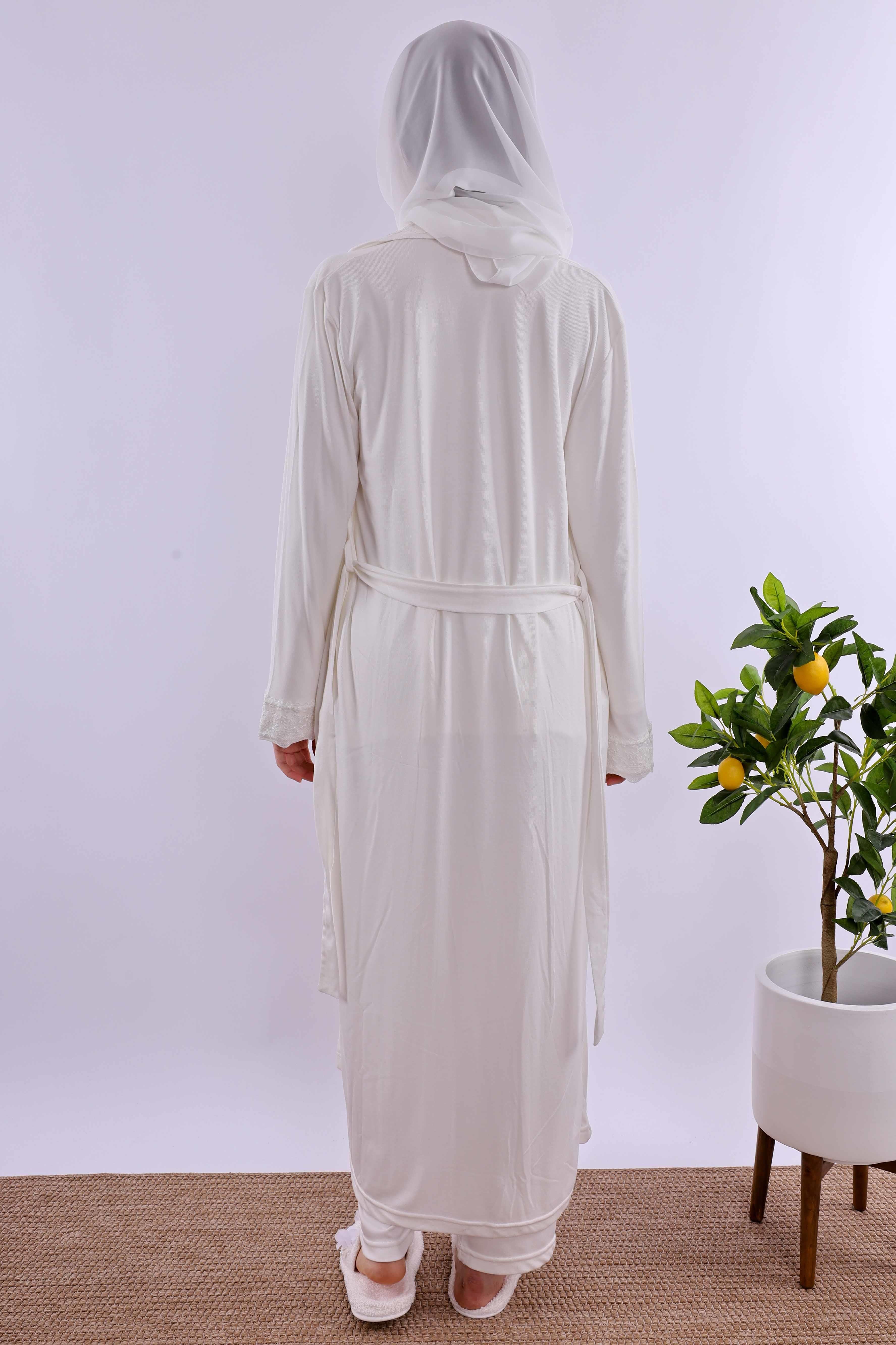 Effortt Ekru Tesettürlü Sabahlıklı Hamile Lohusa Pijama Takımı BYL2T40342