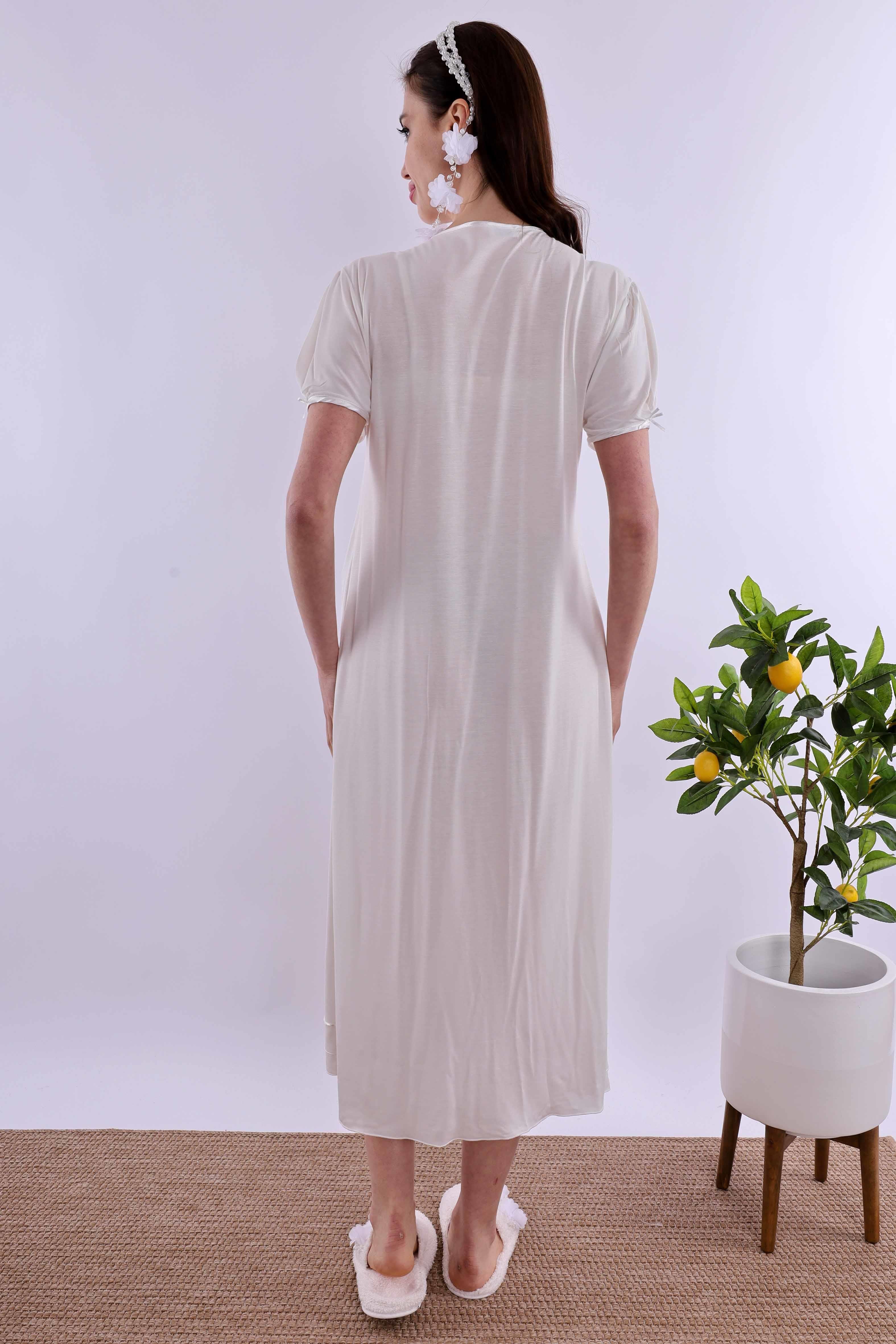 Effortt Ekru Tesettürlü Sabahlıklı Hamile Lohusa Gecelik Takım BYL2T80252