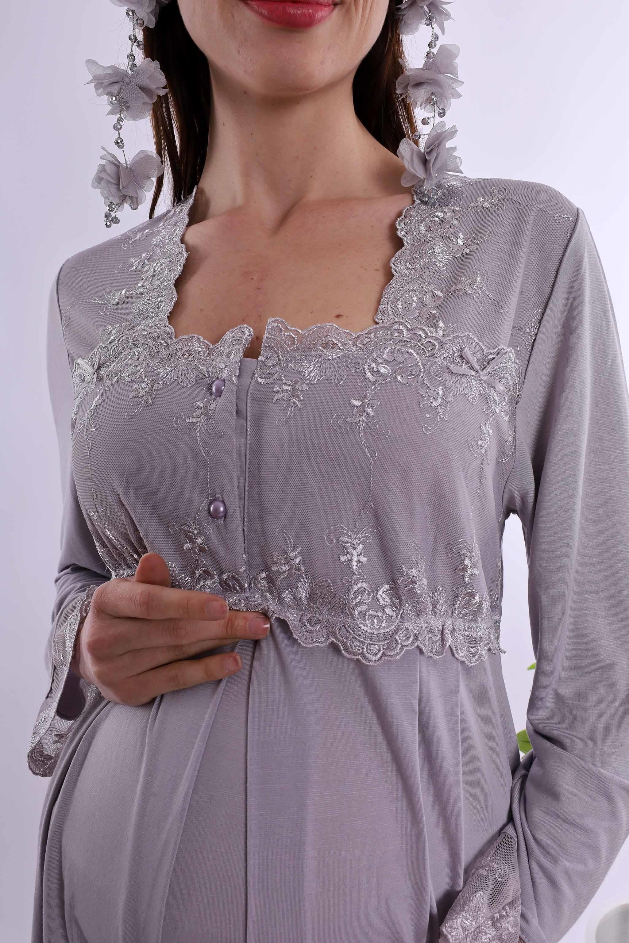 Effortt Gri Hamile Lohusa Pijama Takımı BYL224032