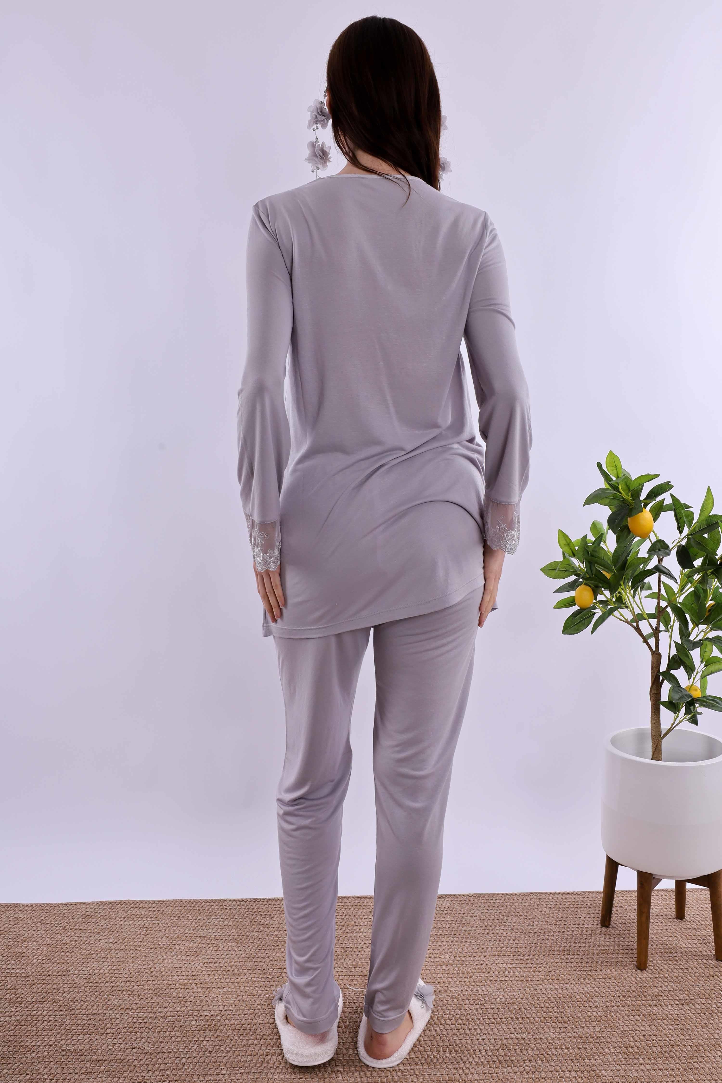 Effortt Gri Hamile Lohusa Pijama Takımı BYL224032