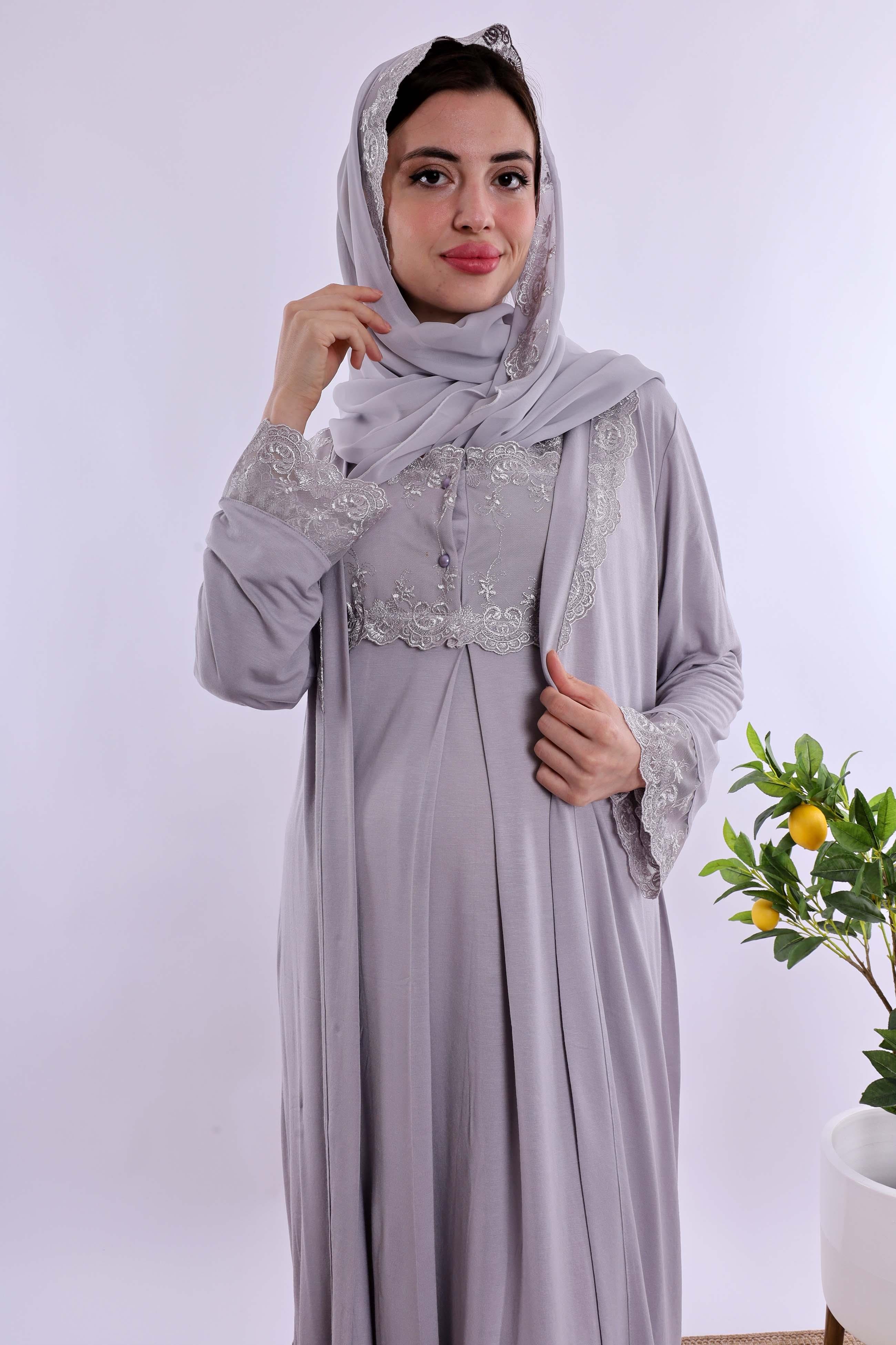 Effortt Gri Tesettürlü Hamile Lohusa Set BYL2T24052