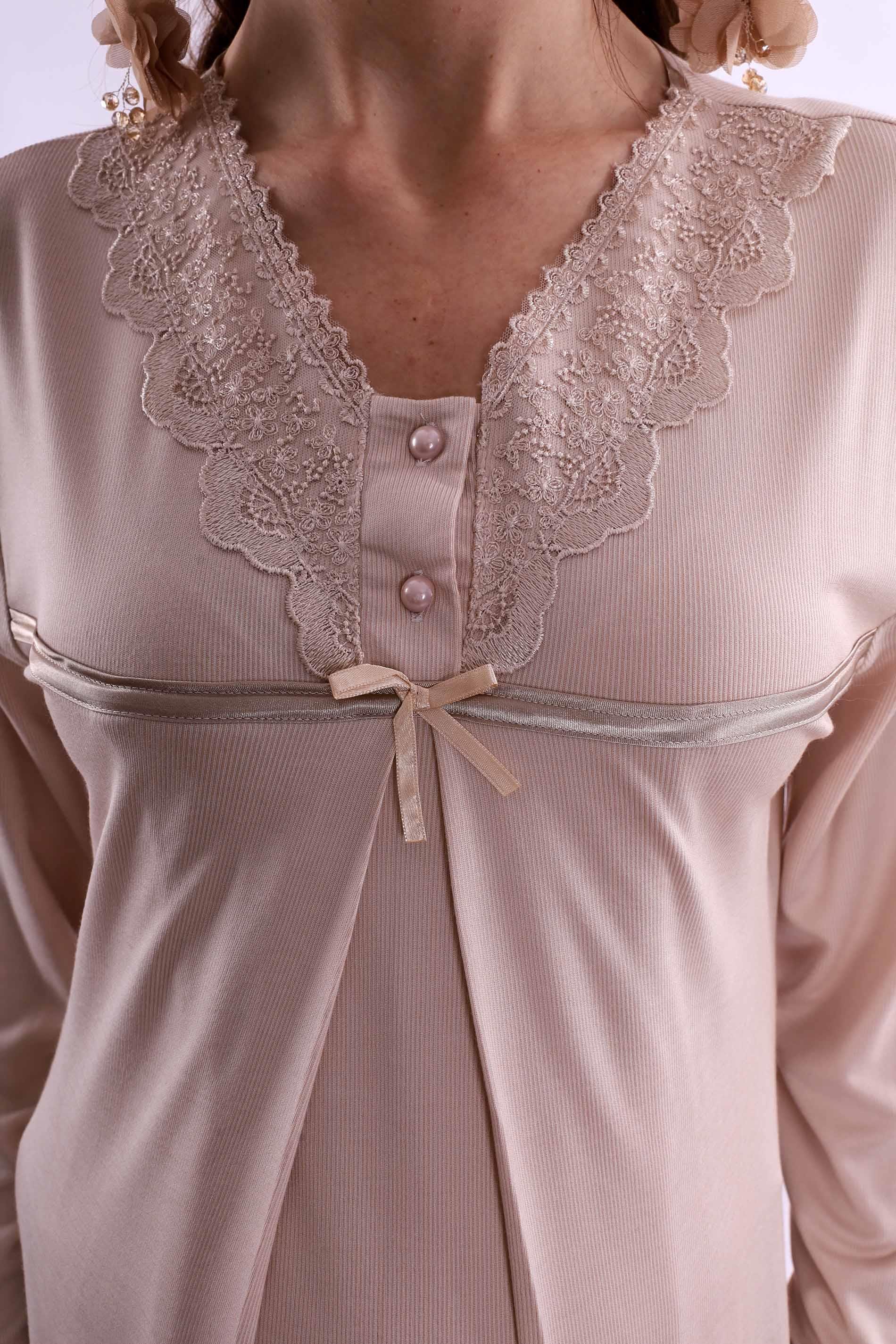 Effortt Kahverengi Hamile Lohusa Gecelik BYL240332