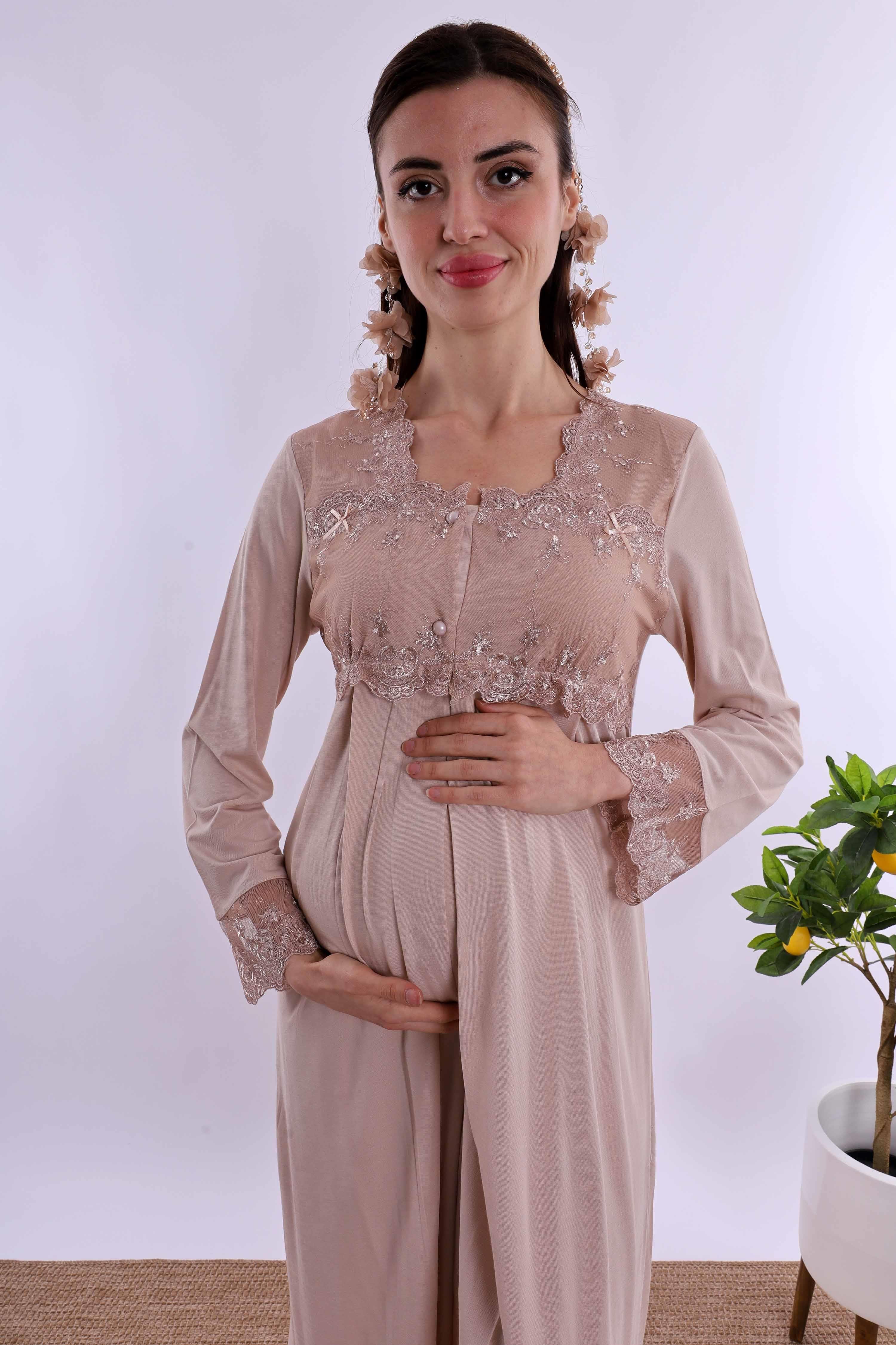 Effortt Kahverengi Hamile Lohusa Gecelik BYL224042