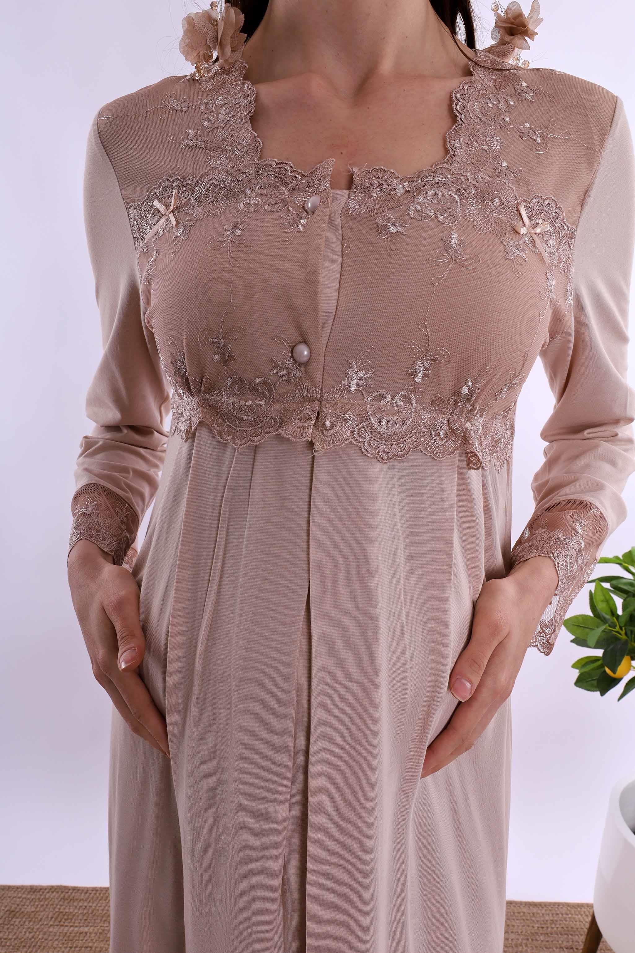 Effortt Kahverengi Hamile Lohusa Gecelik BYL224042