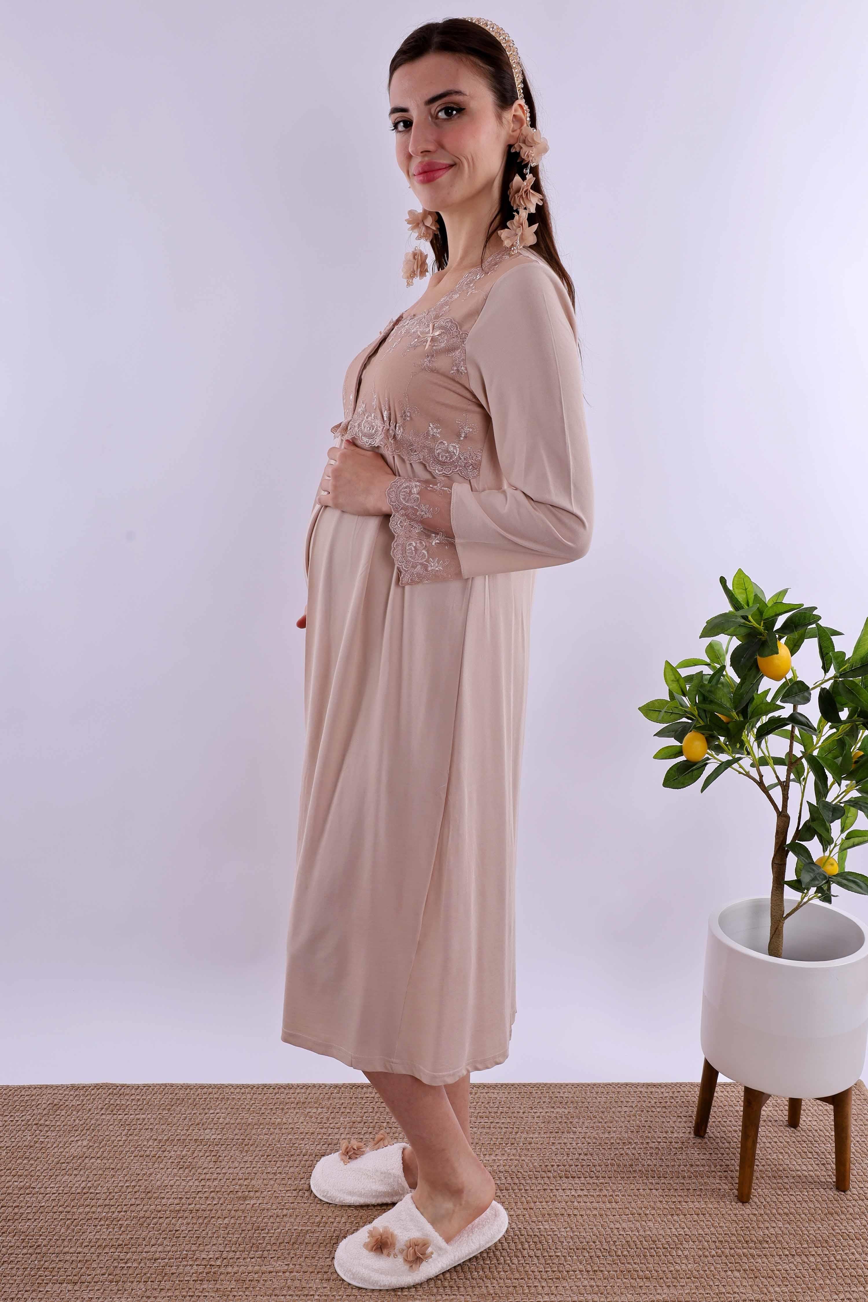 Effortt Kahverengi Hamile Lohusa Gecelik BYL224042