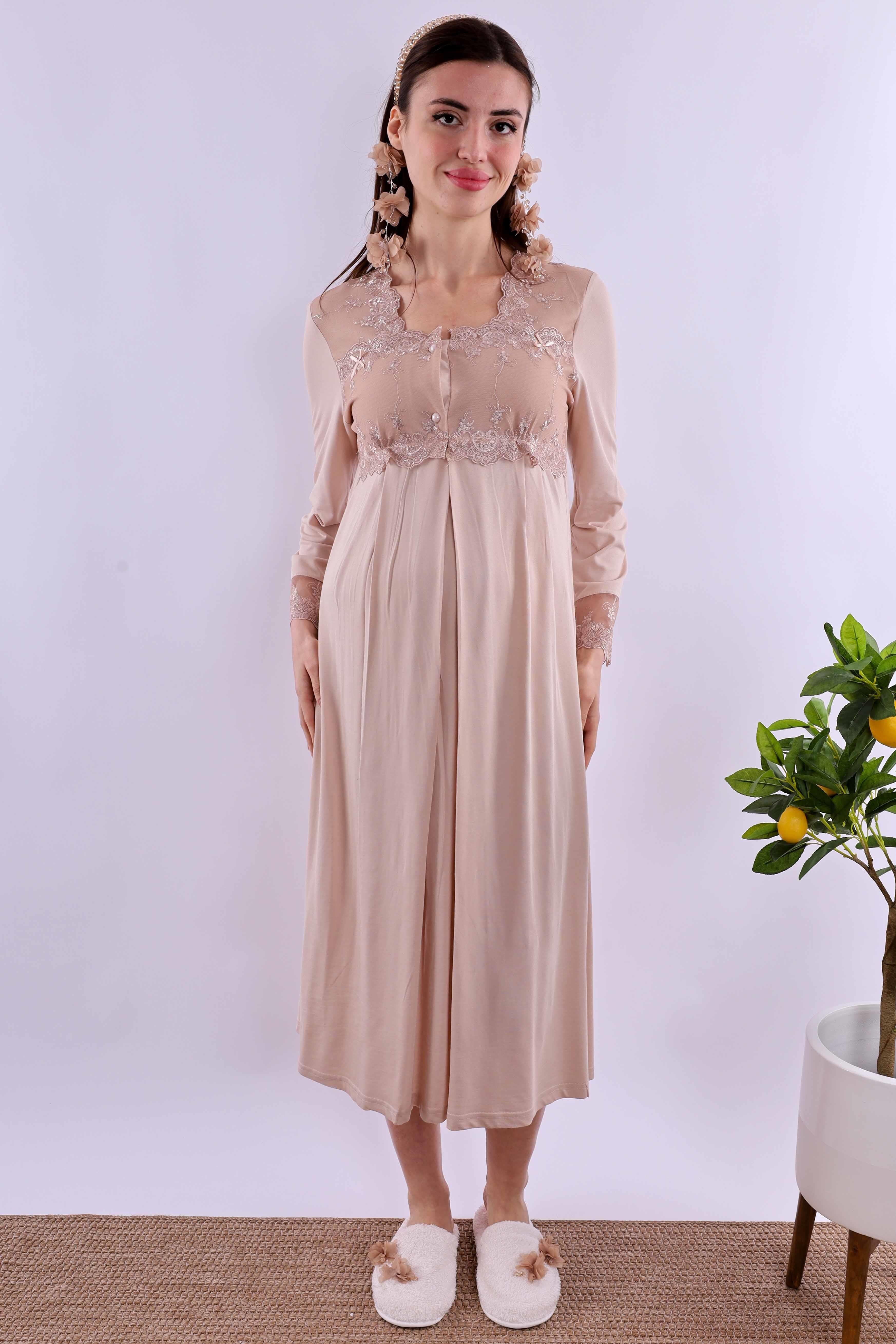 Effortt Kahverengi Hamile Lohusa Gecelik BYL224042