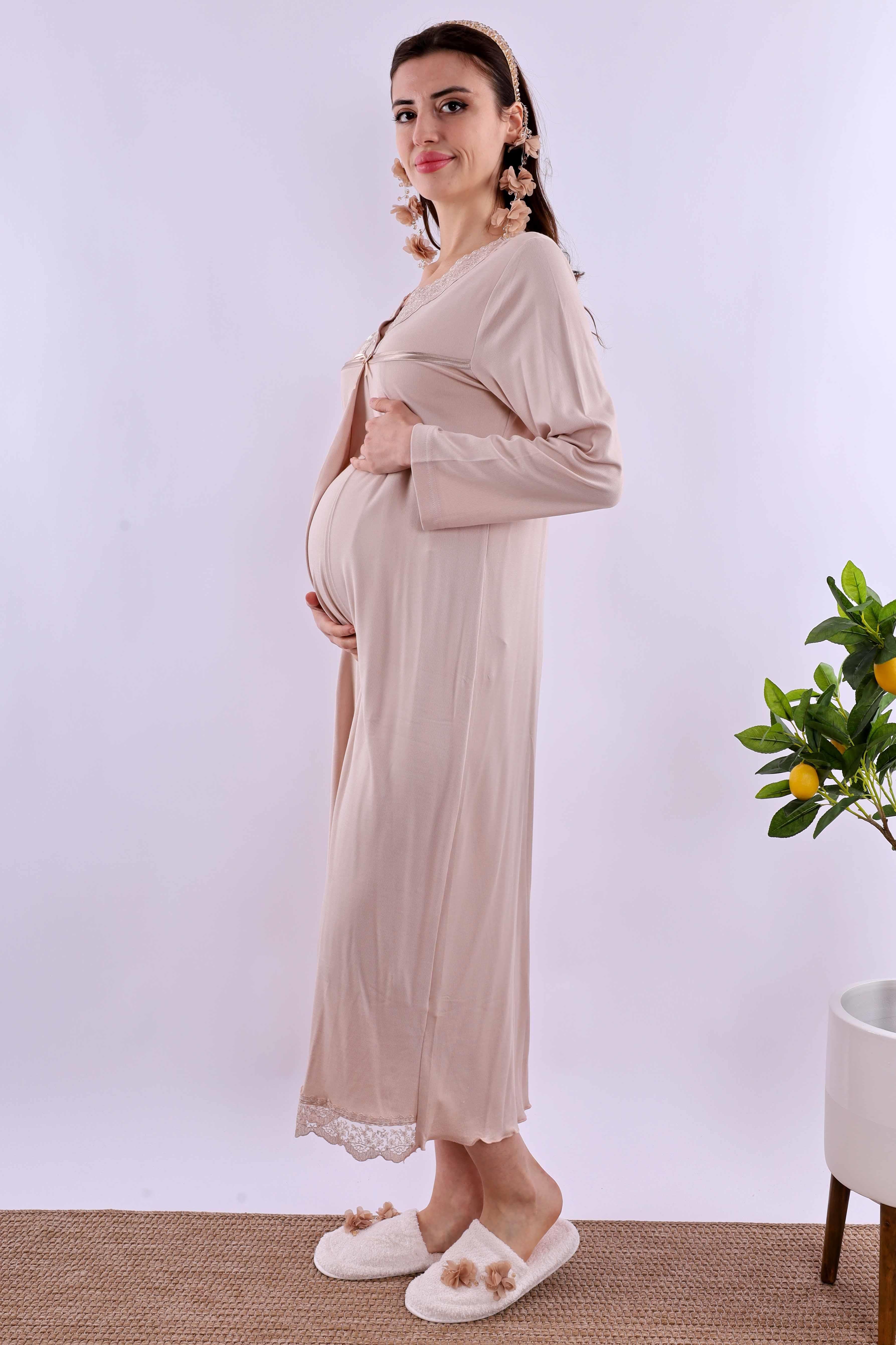 Effortt Kahverengi Hamile Lohusa Gecelik BYL240332