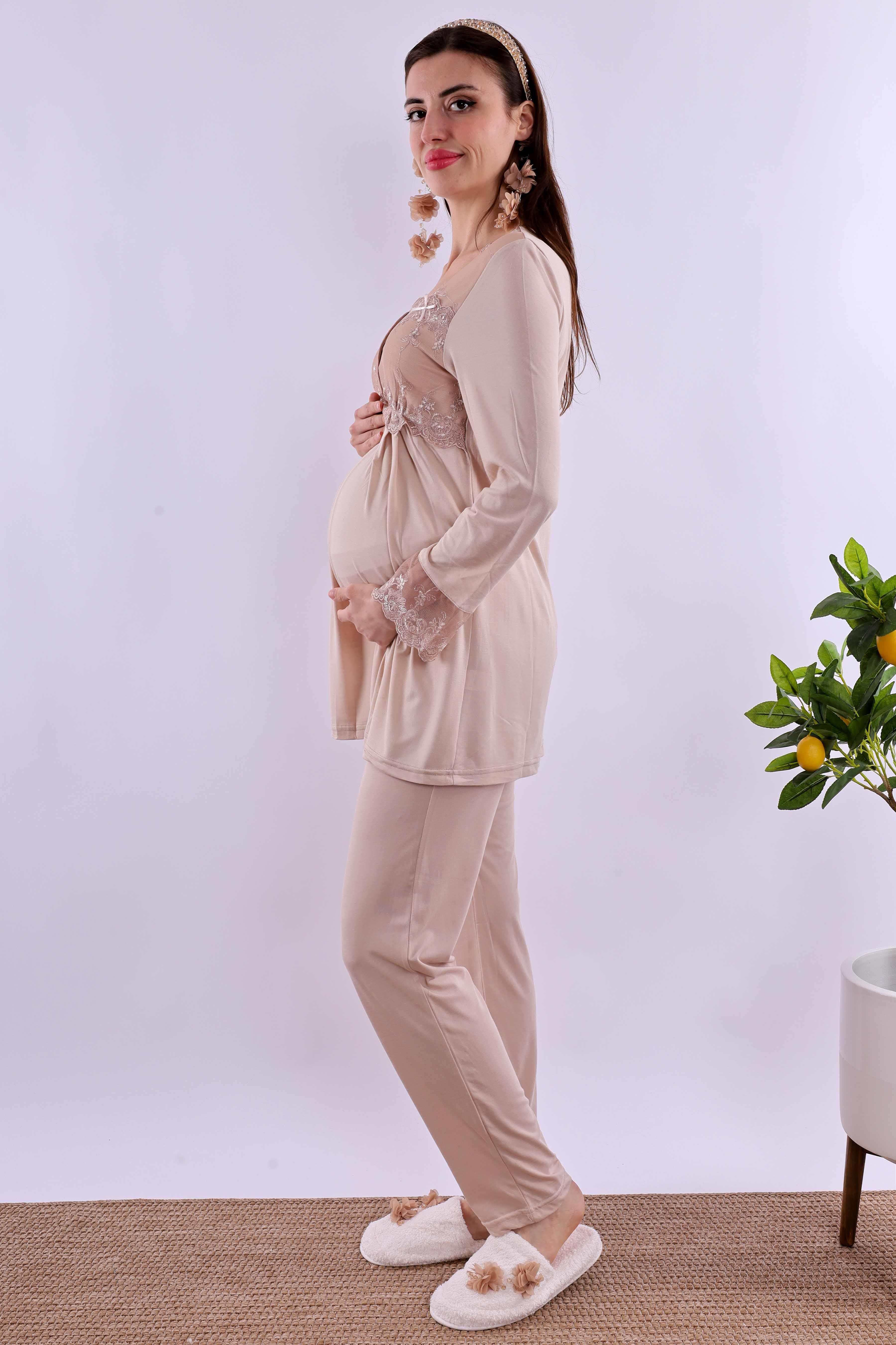 Effortt Kahverengi Hamile Lohusa Pijama Takımı BYL224032