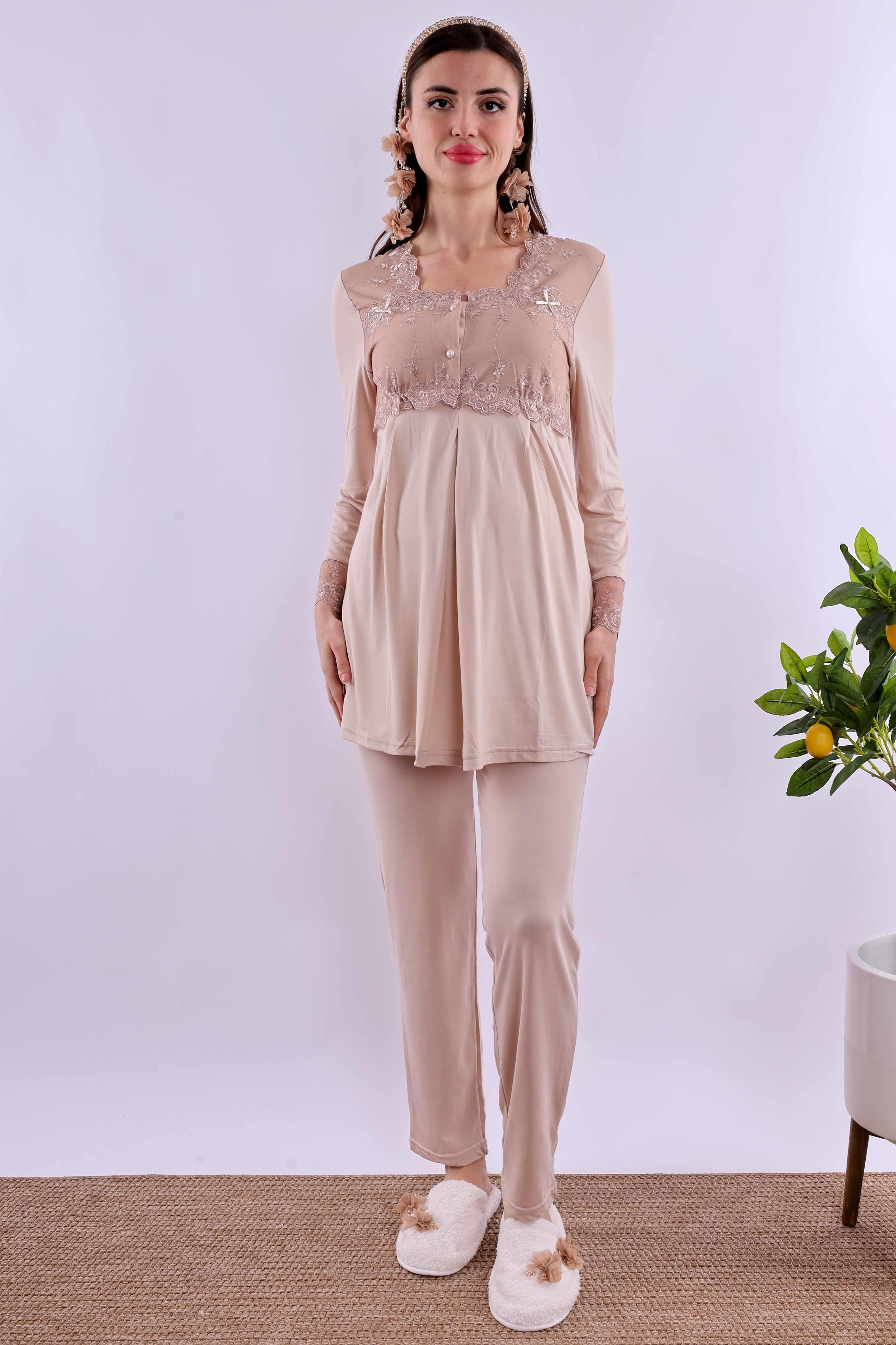 Effortt Kahverengi Hamile Lohusa Pijama Takımı BYL224032