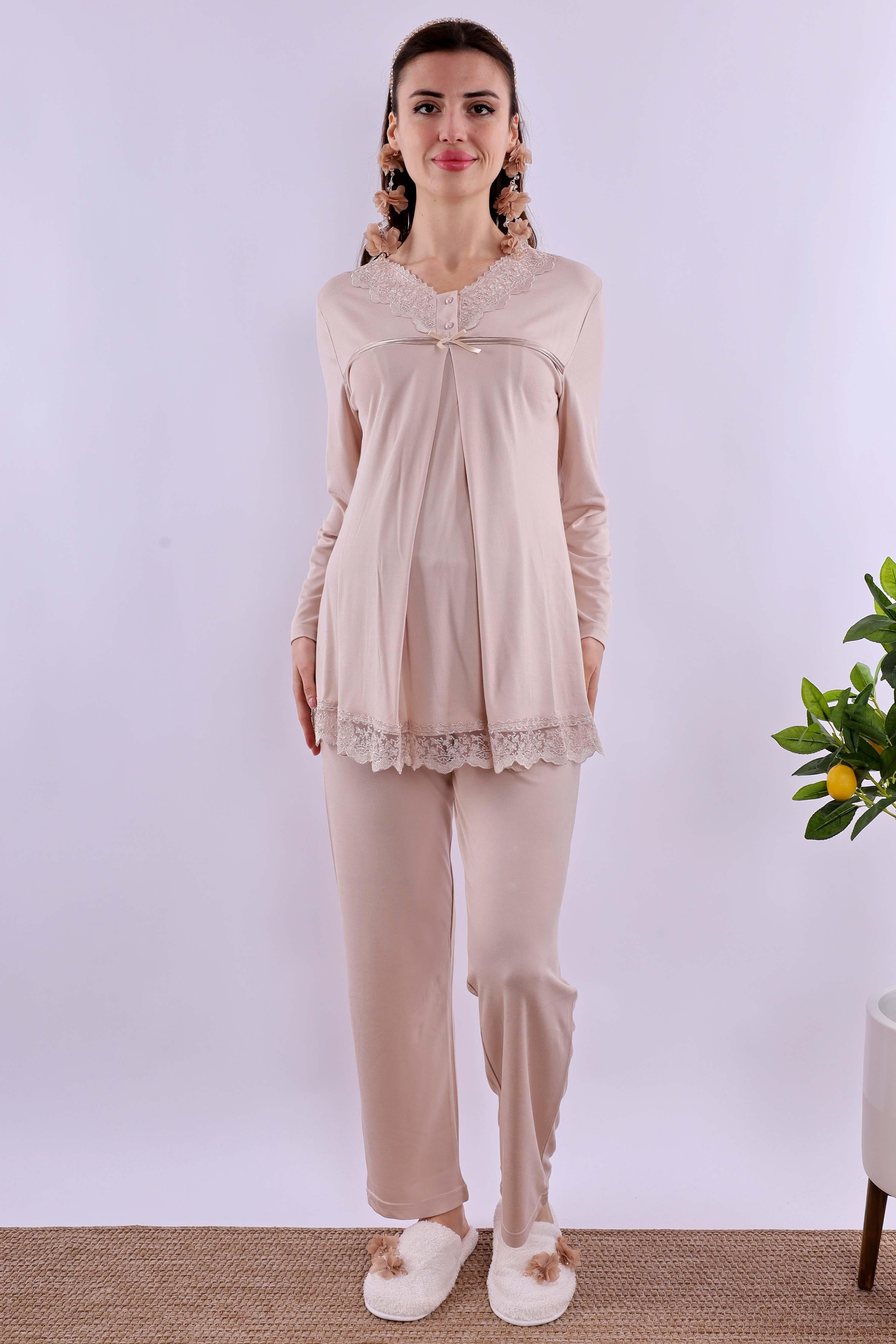 Effortt Kahverengi Hamile Lohusa Pijama Takımı BYL240322