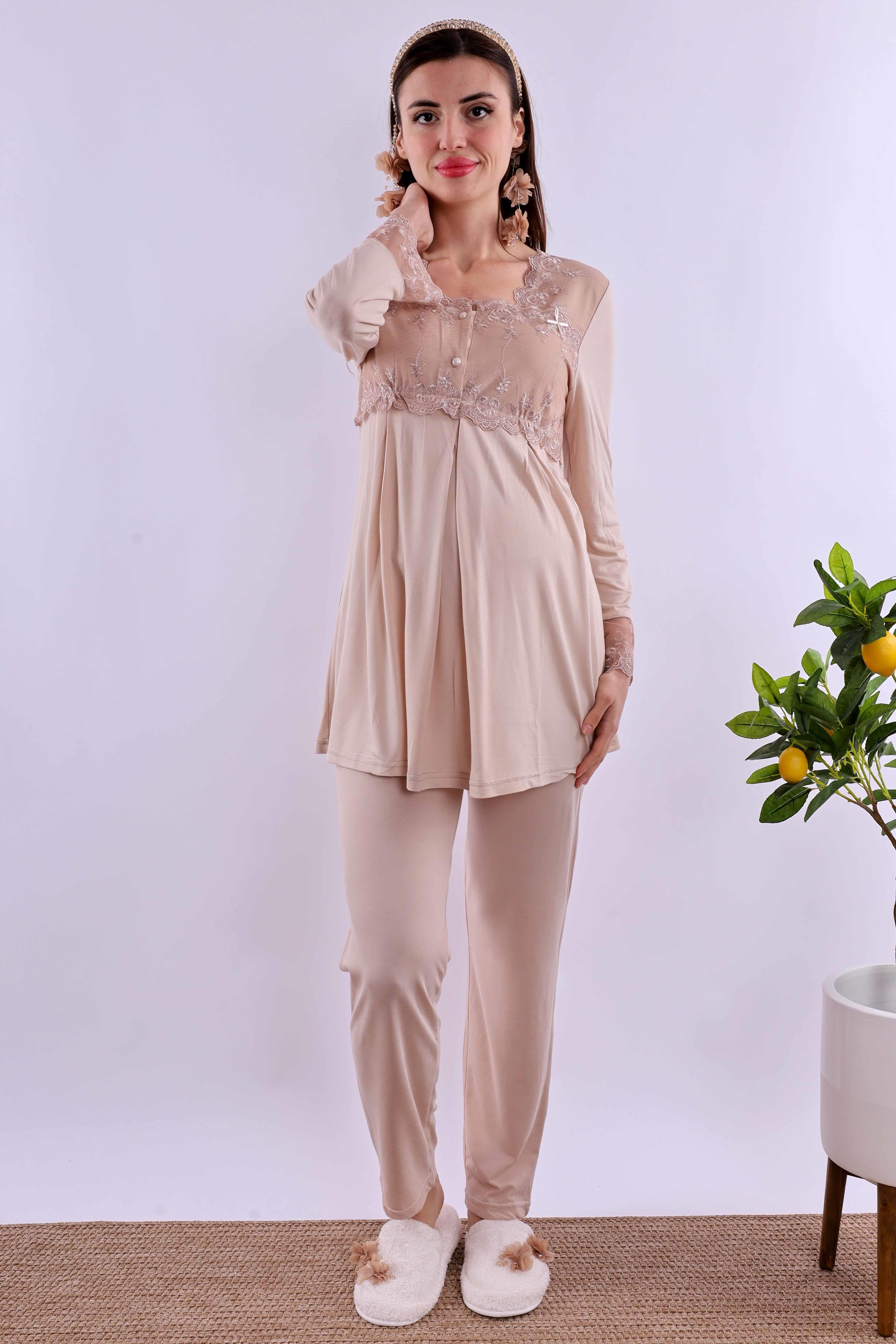 Effortt Kahverengi Hamile Lohusa Pijama Takımı BYL224032