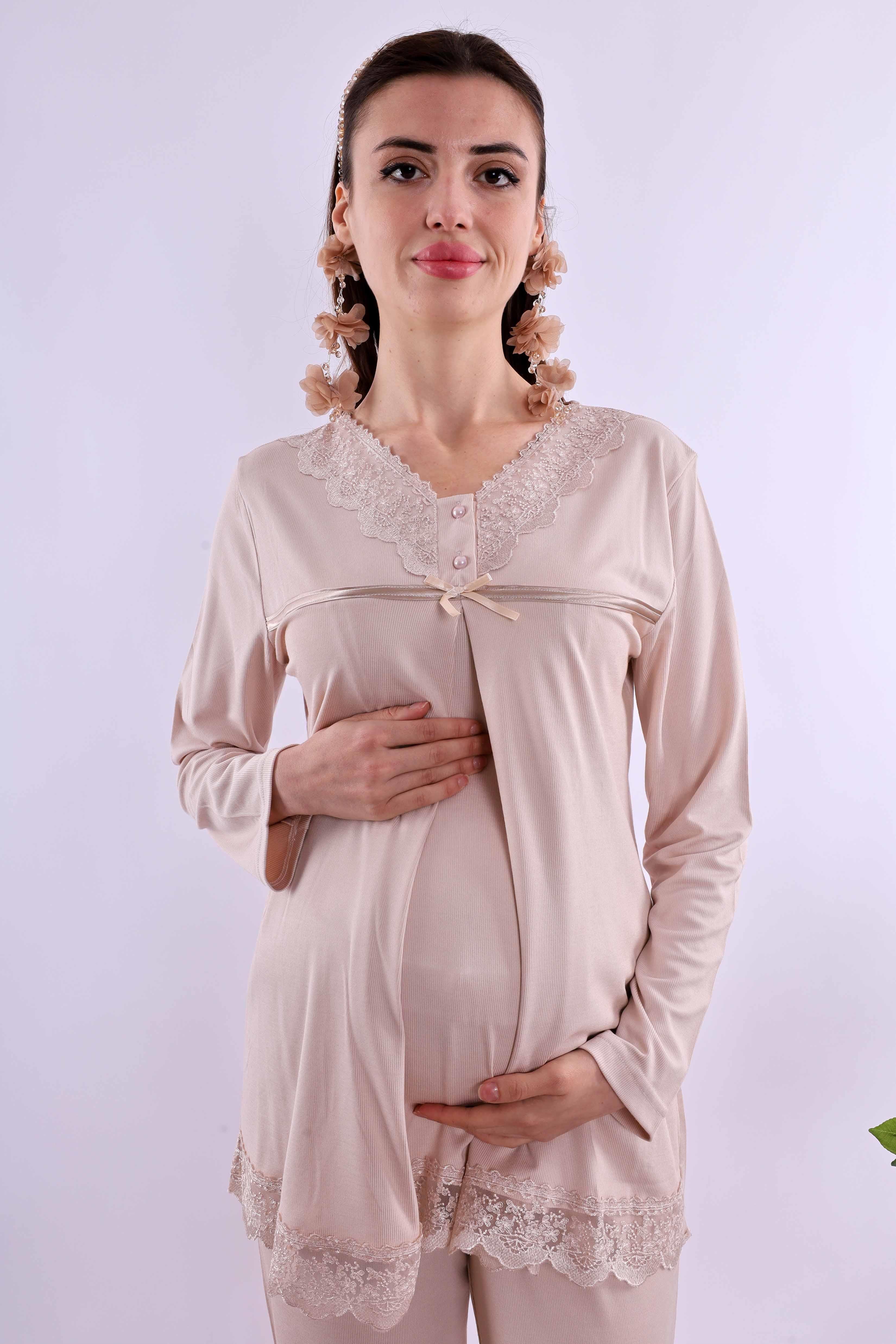 Effortt Kahverengi Hamile Lohusa Pijama Takımı BYL240322