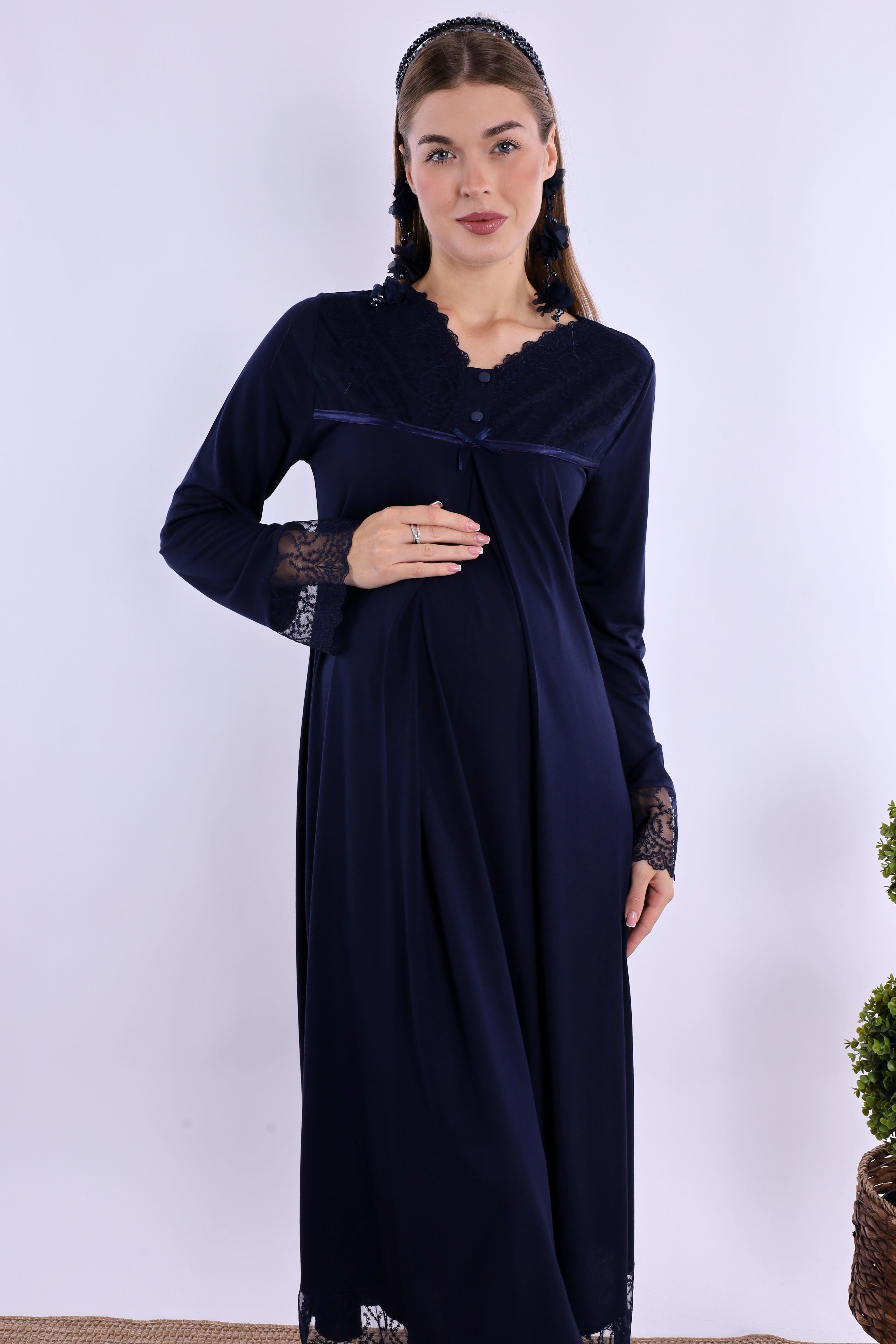 Effortt Lacivert Dantelli Hamile Lohusa Gecelik 270432