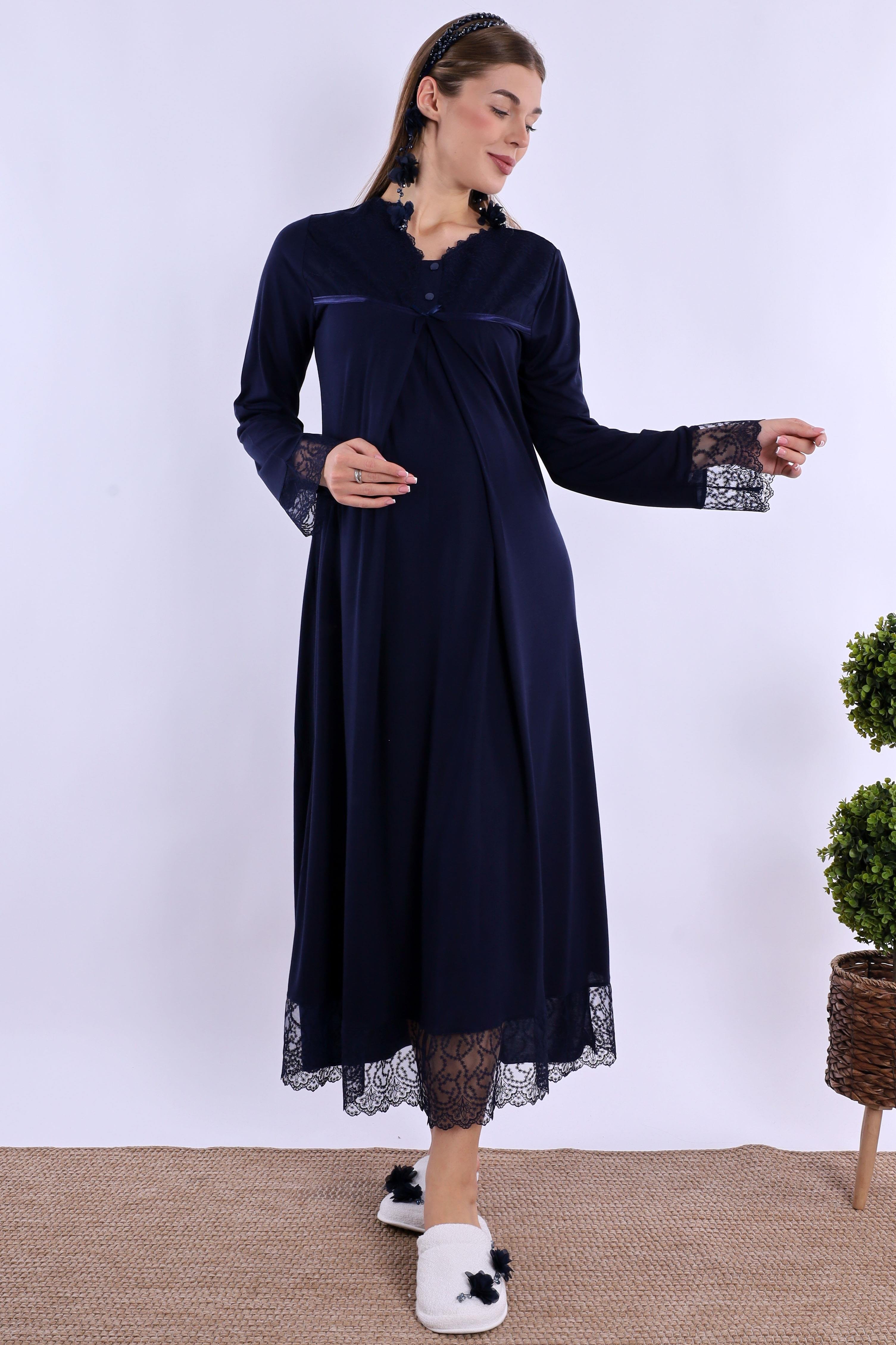 Effortt Lacivert Dantelli Hamile Lohusa Gecelik 270432