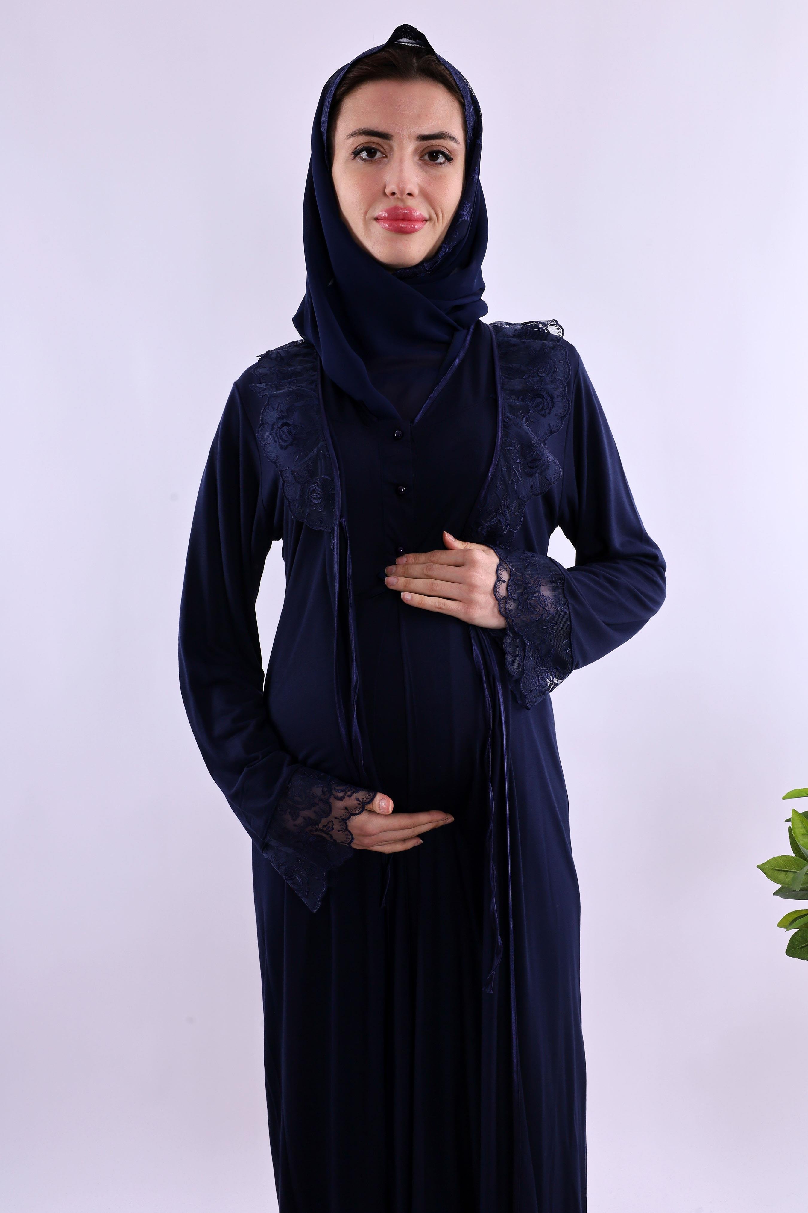 Effortt Lacivert Tesettürlü Hamile Lohusa Set BYL2T24262