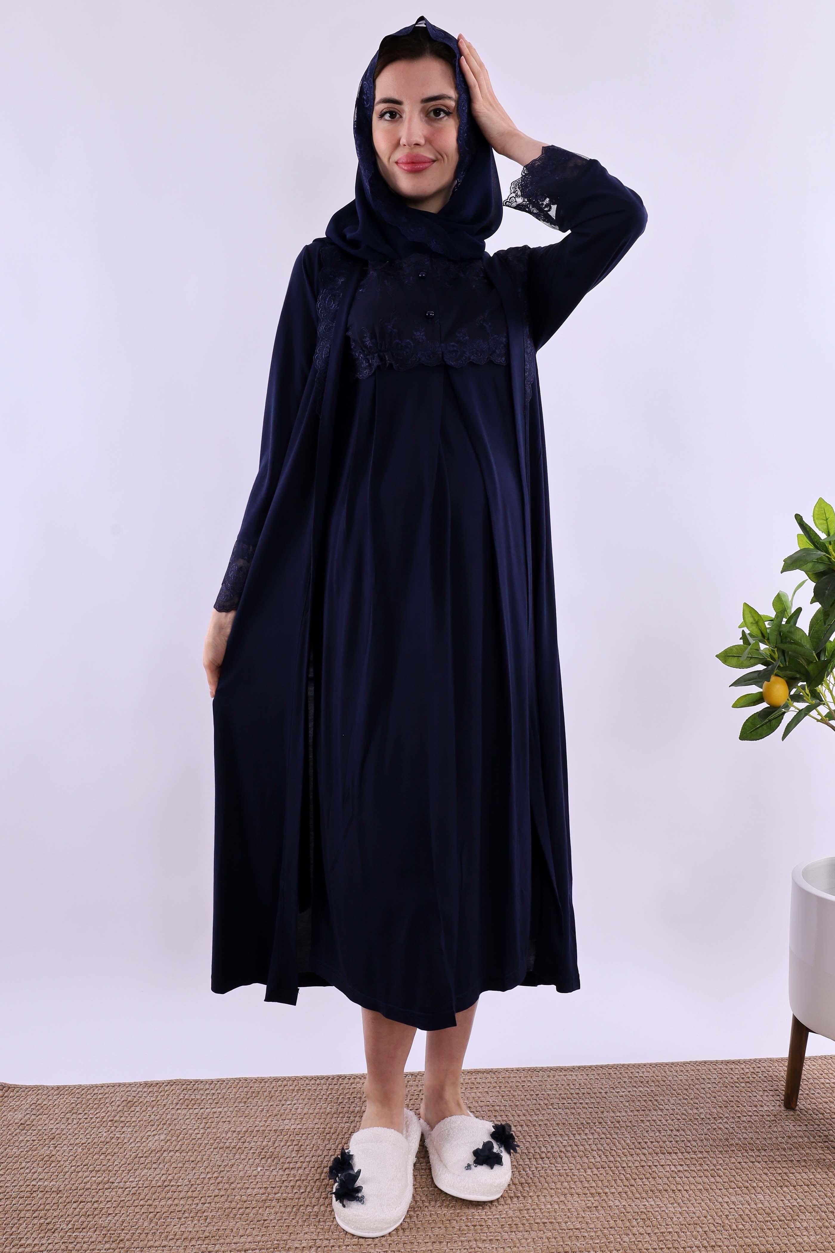 Effortt Lacivert Tesettürlü Hamile Lohusa Set BYL2T24052