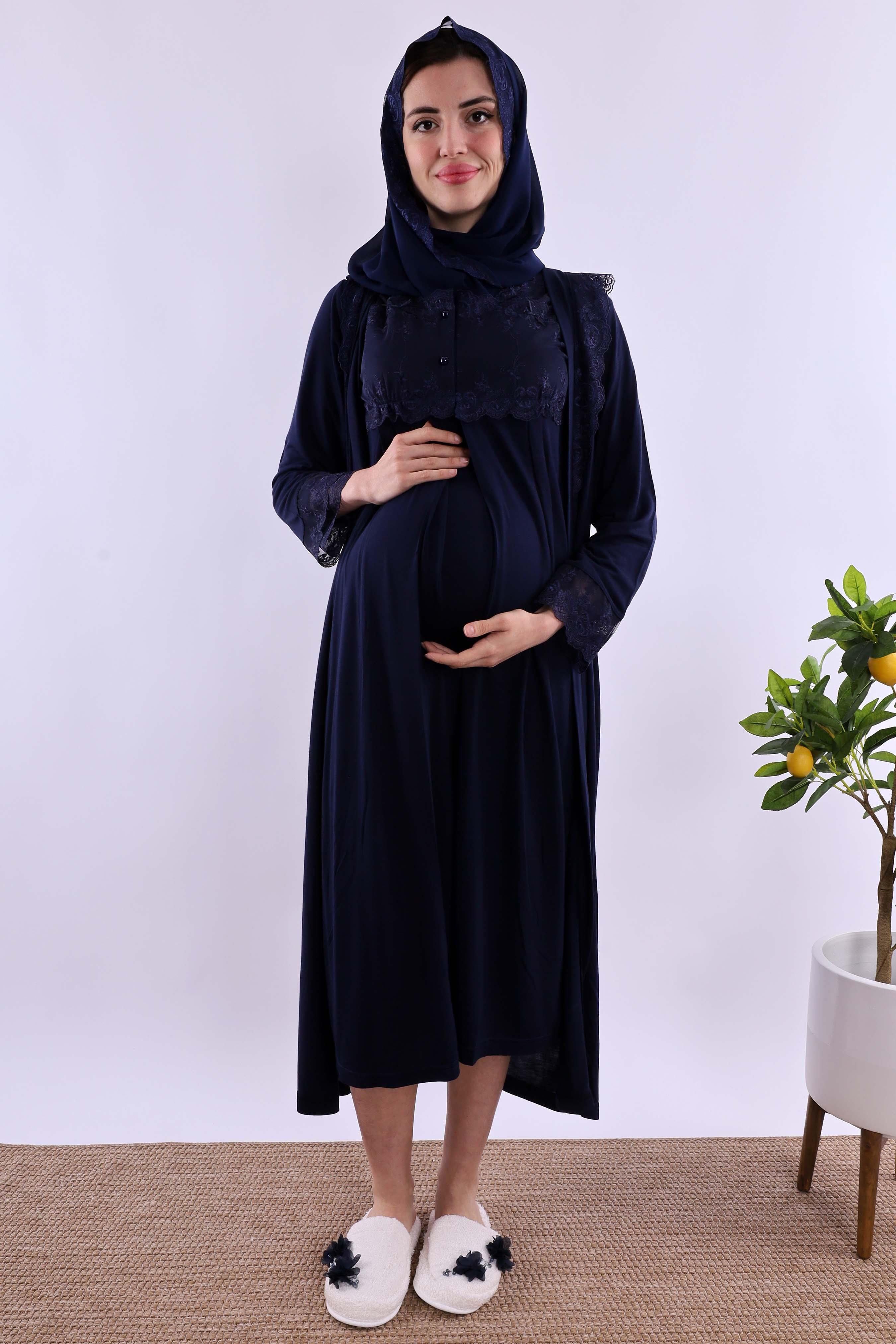 Effortt Lacivert Tesettürlü Hamile Lohusa Set BYL2T24052