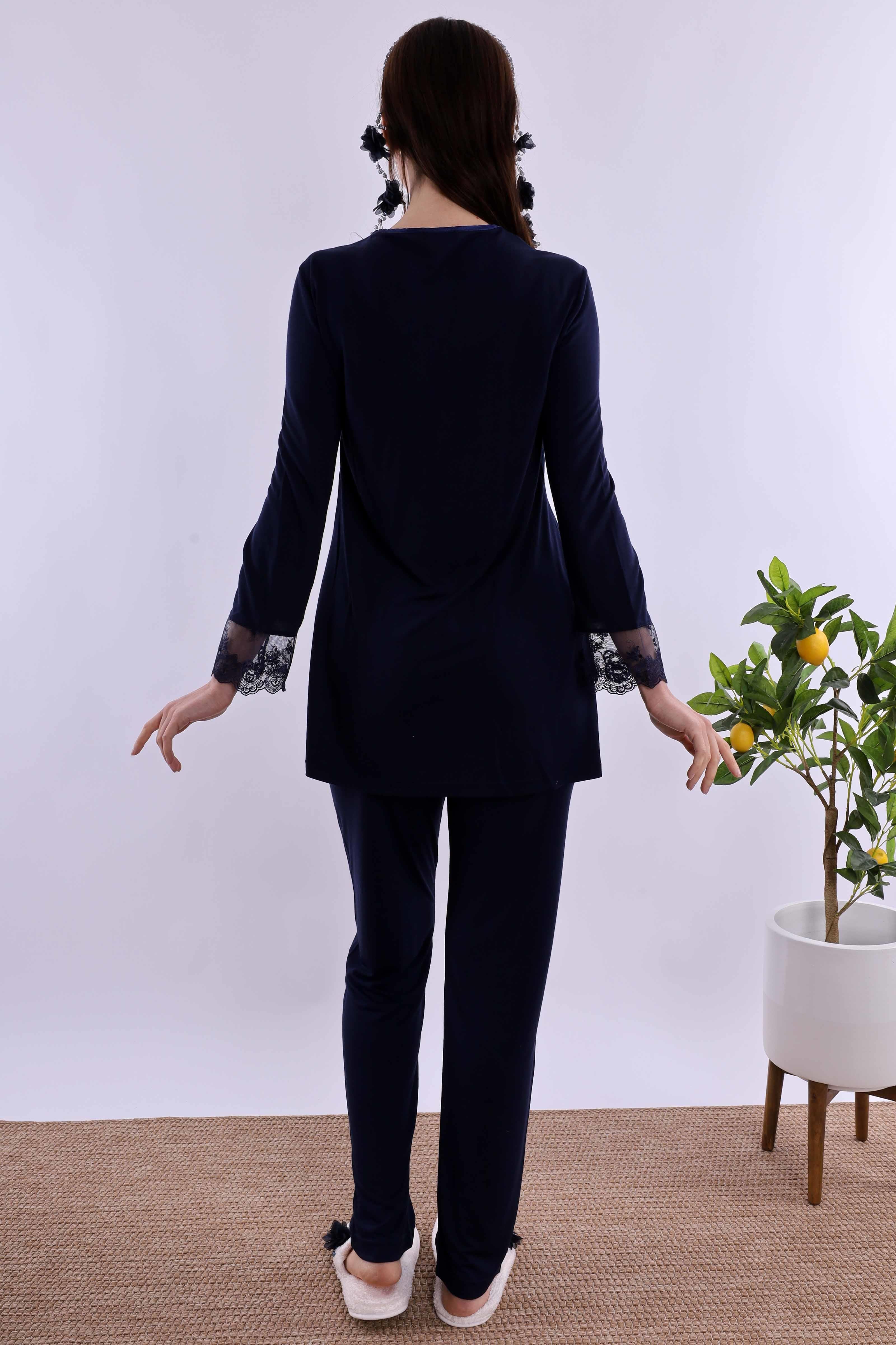 Effortt Lacivert Tesettürlü Hamile Lohusa Set BYL2T24052