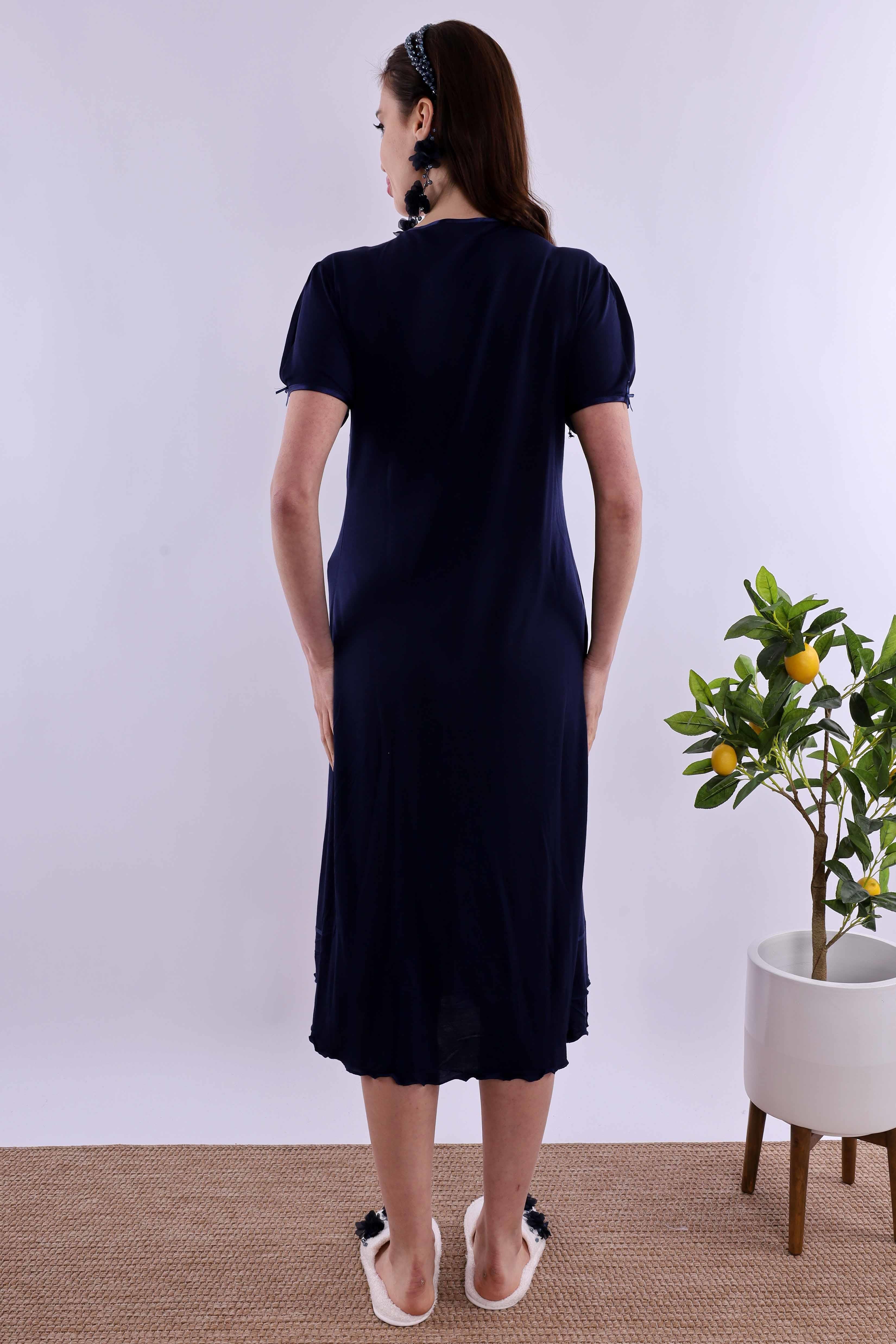 Effortt Lacivert Tesettürlü Sabahlıklı Hamile Lohusa Gecelik Takım BYL2T80252