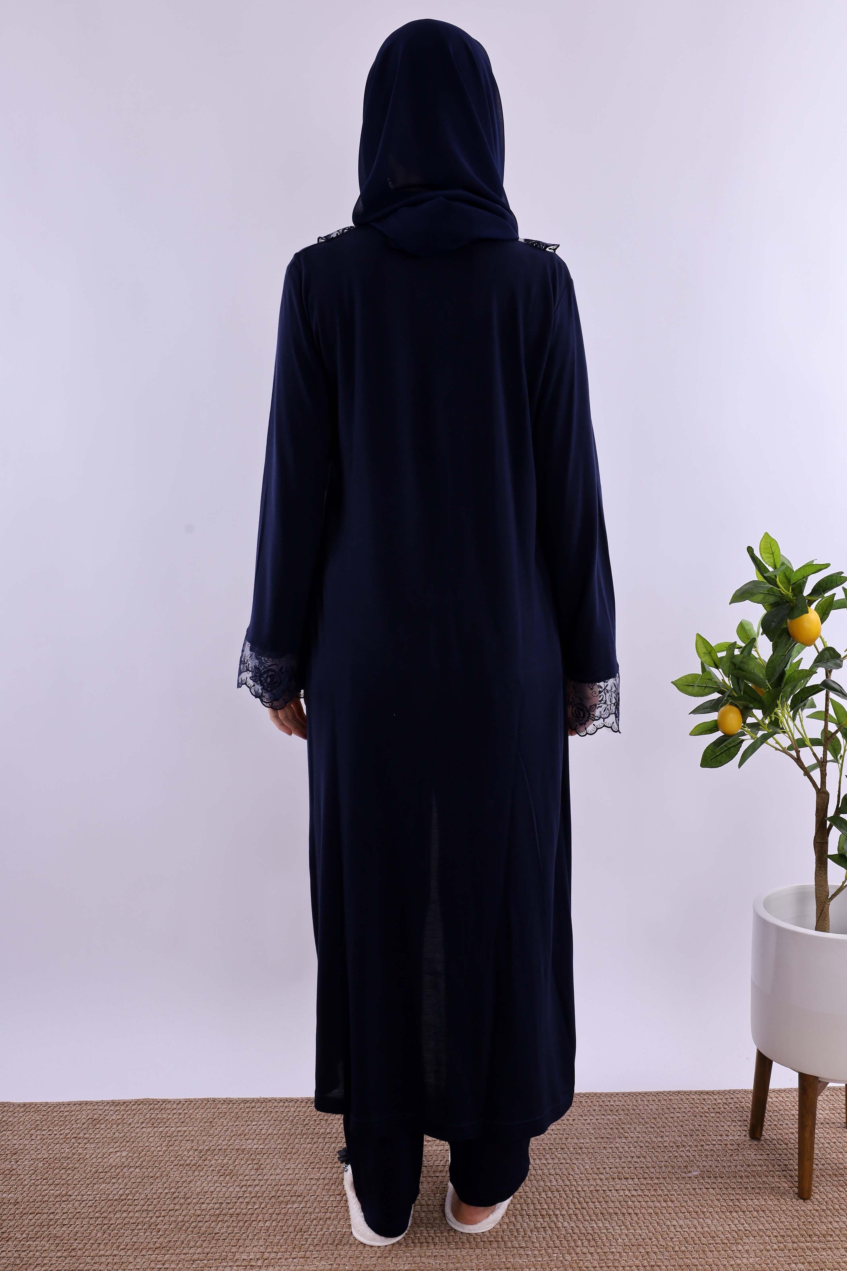 Effortt Lacivert Tesettürlü Sabahlıklı Hamile Lohusa Pijama Takımı BYL2T80242