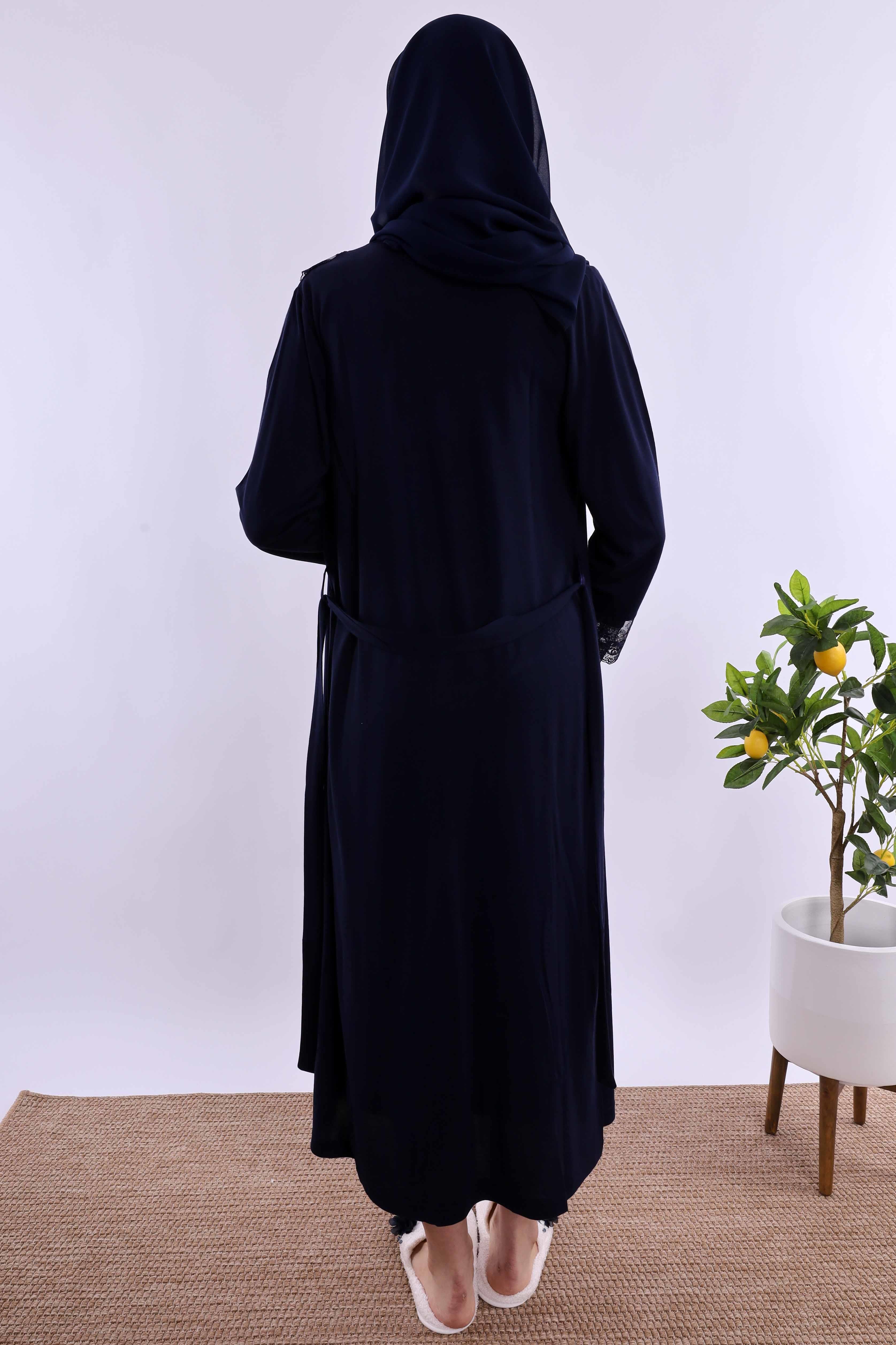 Effortt Lacivert Tesettürlü Sabahlıklı Hamile Lohusa Gecelik Takım BYL2T24022