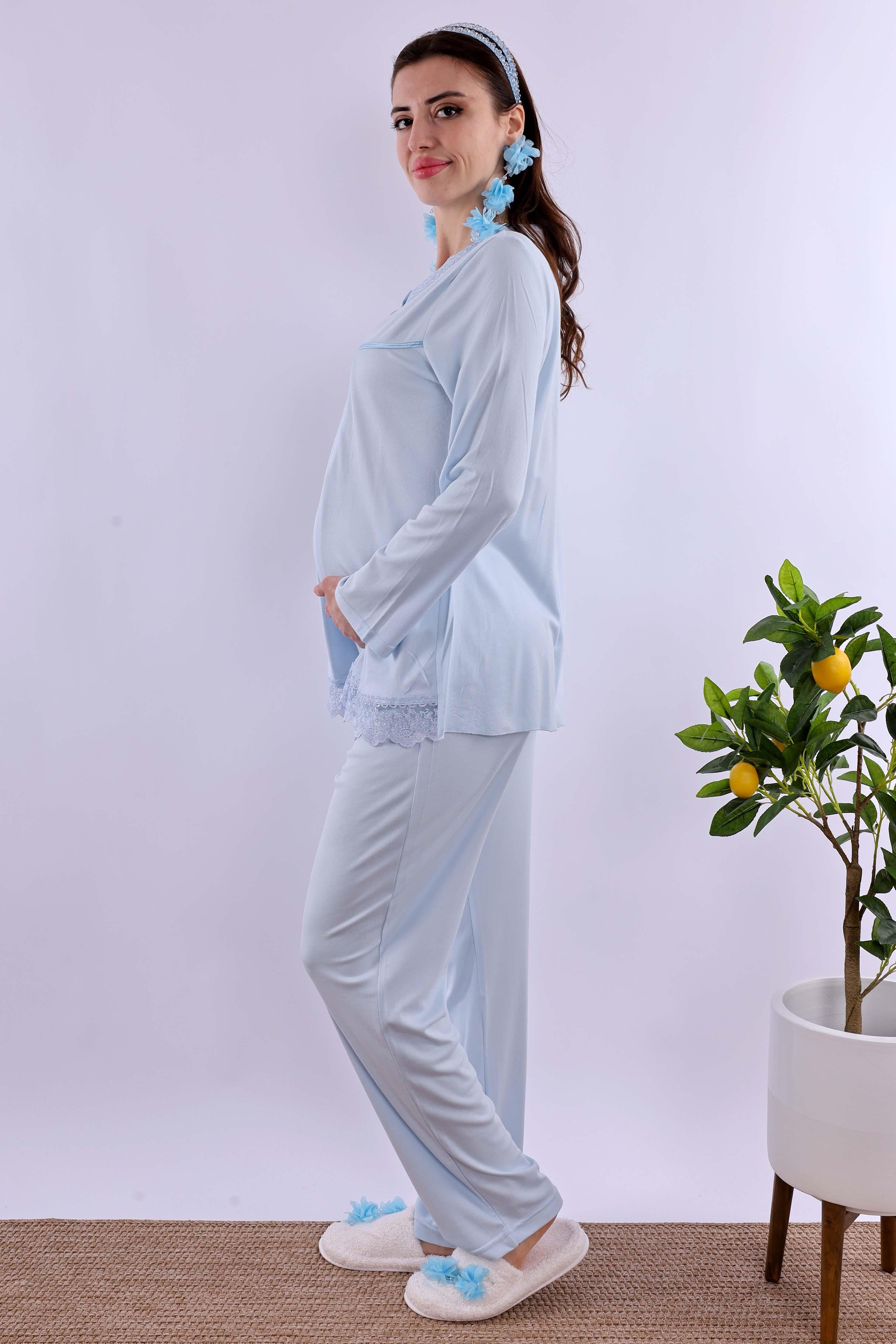 Effortt Mavi Hamile Lohusa Pijama Takımı BYL240322