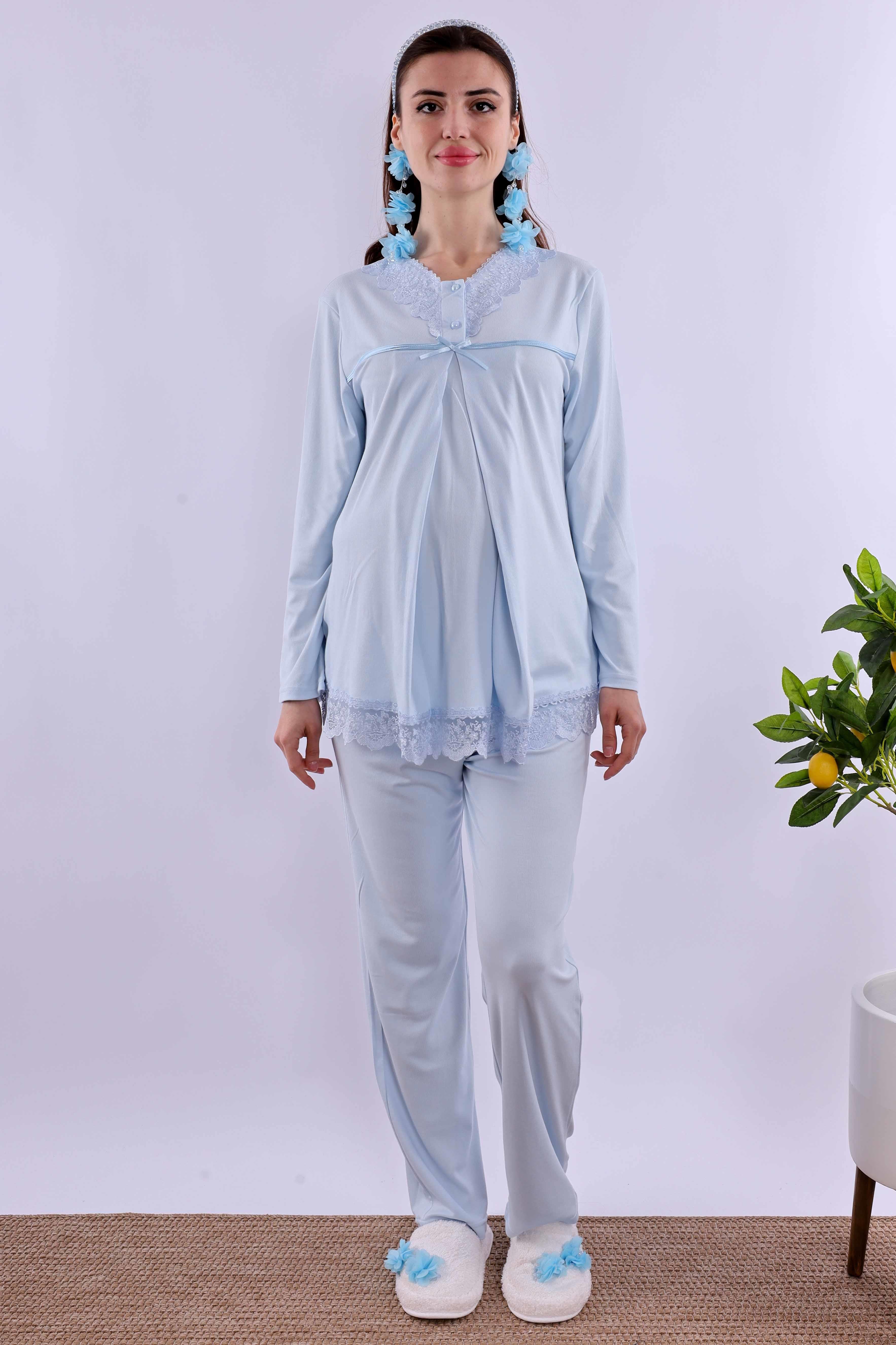 Effortt Mavi Hamile Lohusa Pijama Takımı BYL240322