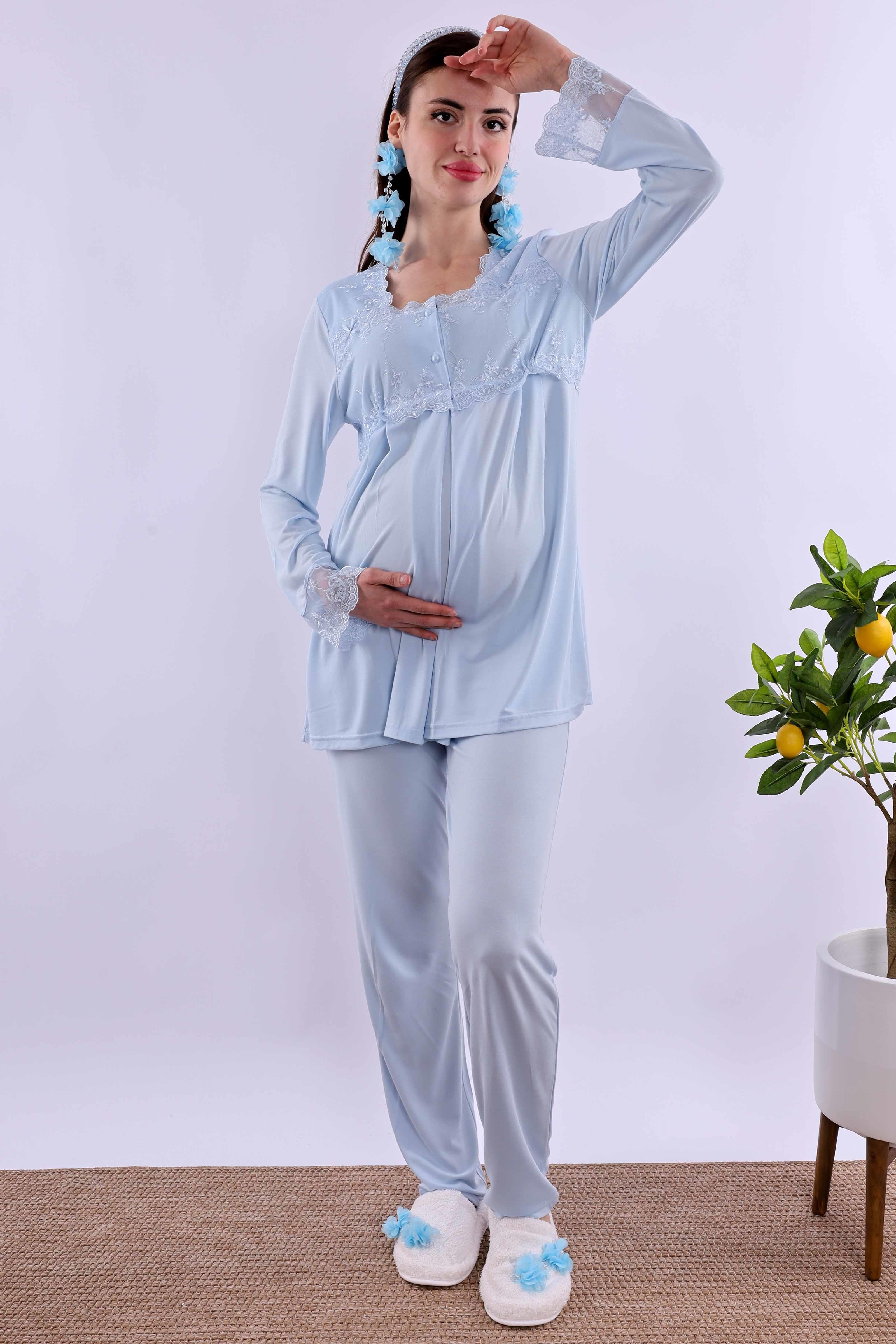 Effortt Mavi Hamile Lohusa Pijama Takımı BYL224032