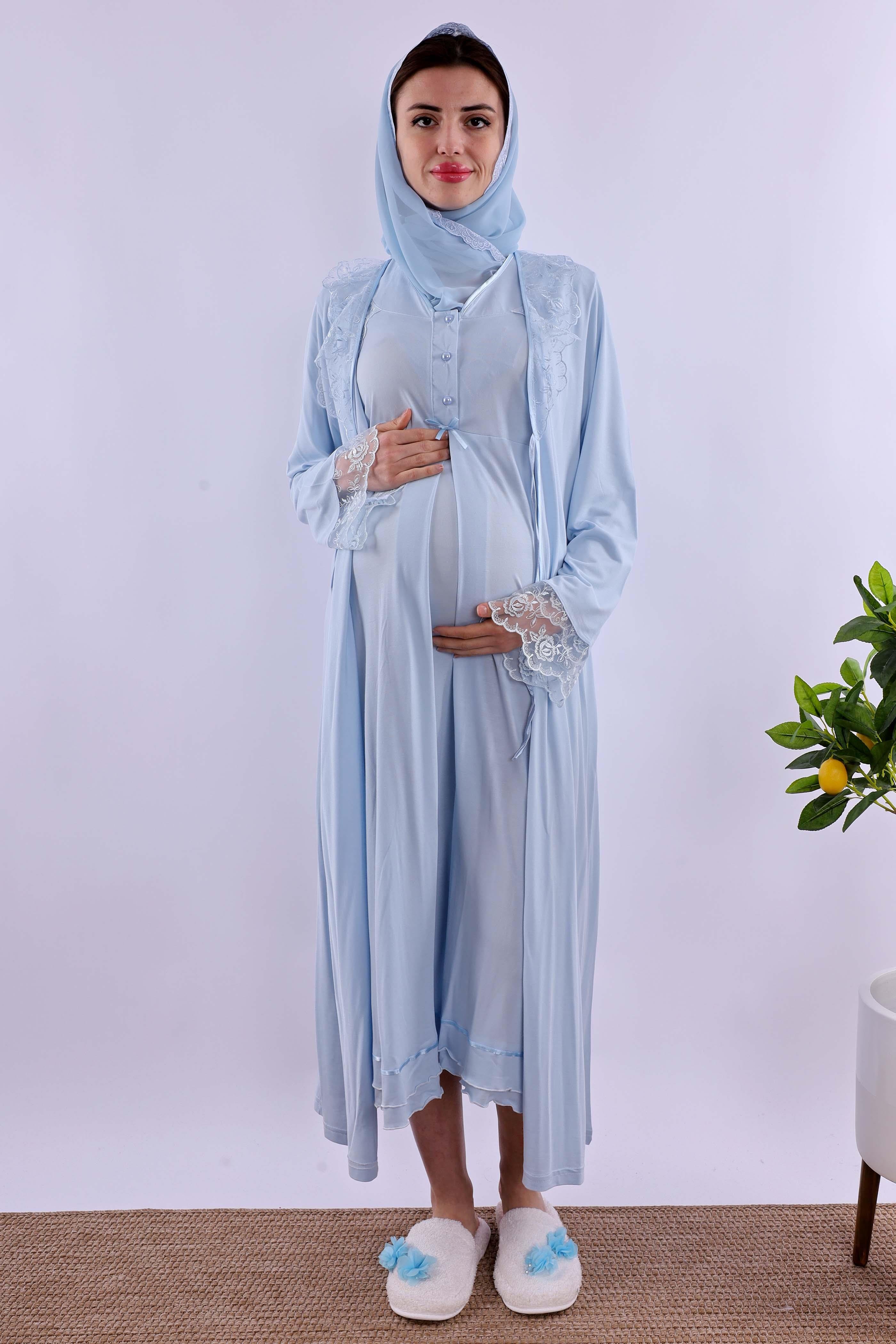 Effortt Mavi Tesettürlü Hamile Lohusa Set BYL2T24262