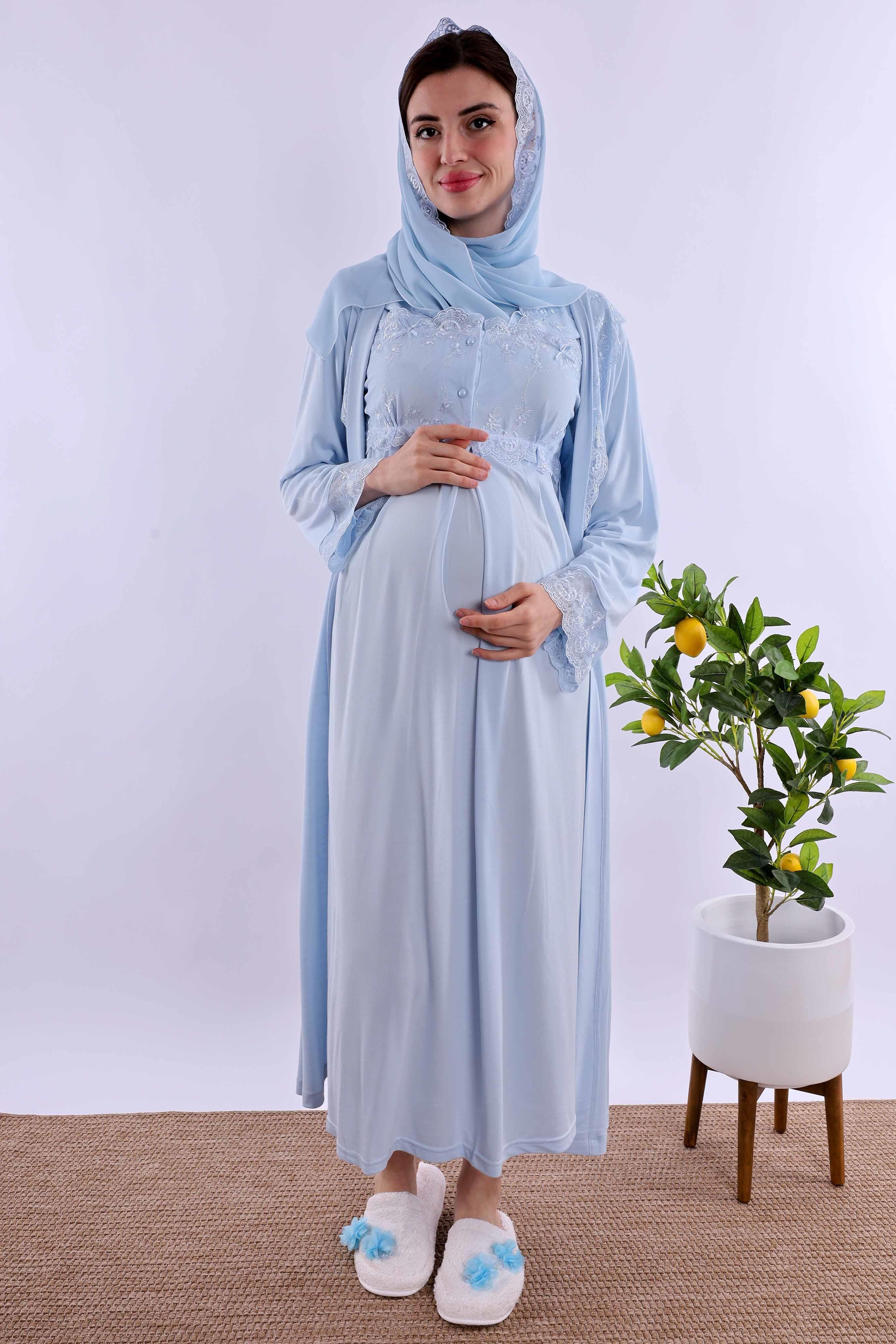 Effortt Mavi Tesettürlü Hamile Lohusa Set BYL2T24052