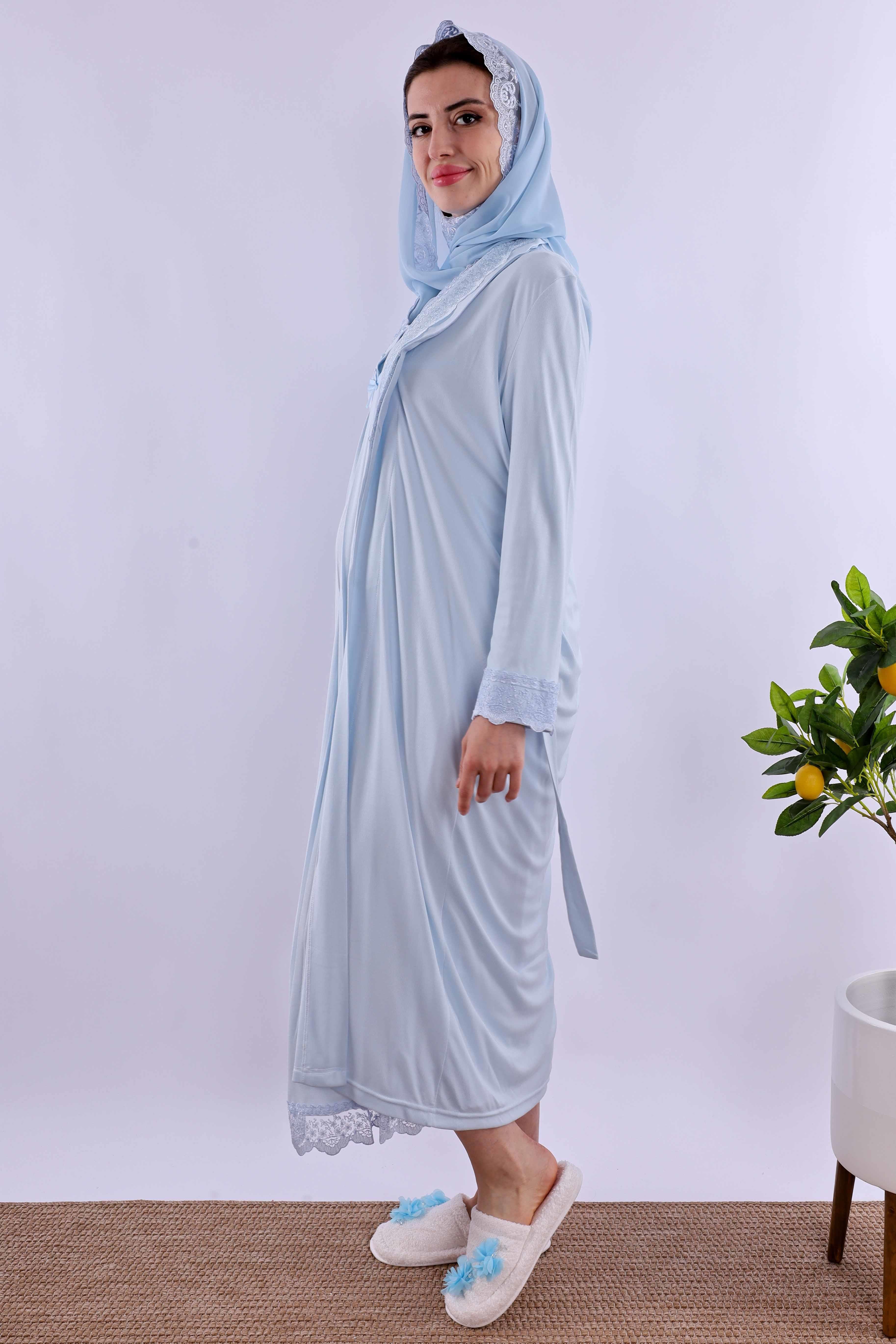 Effortt Mavi Tesettürlü Hamile Lohusa Set BYL2T40362