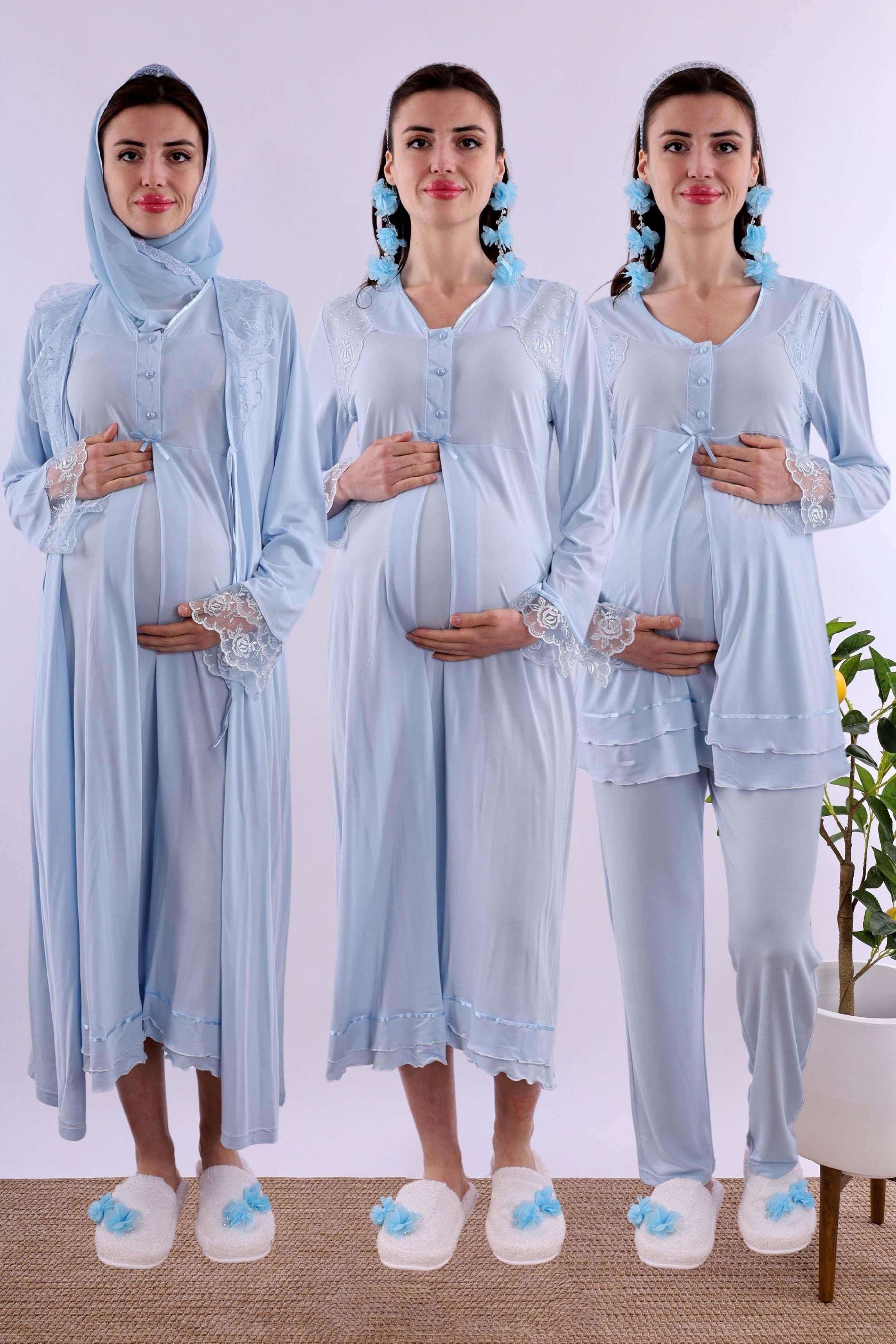 Effortt Mavi Tesettürlü Hamile Lohusa Set BYL2T24262