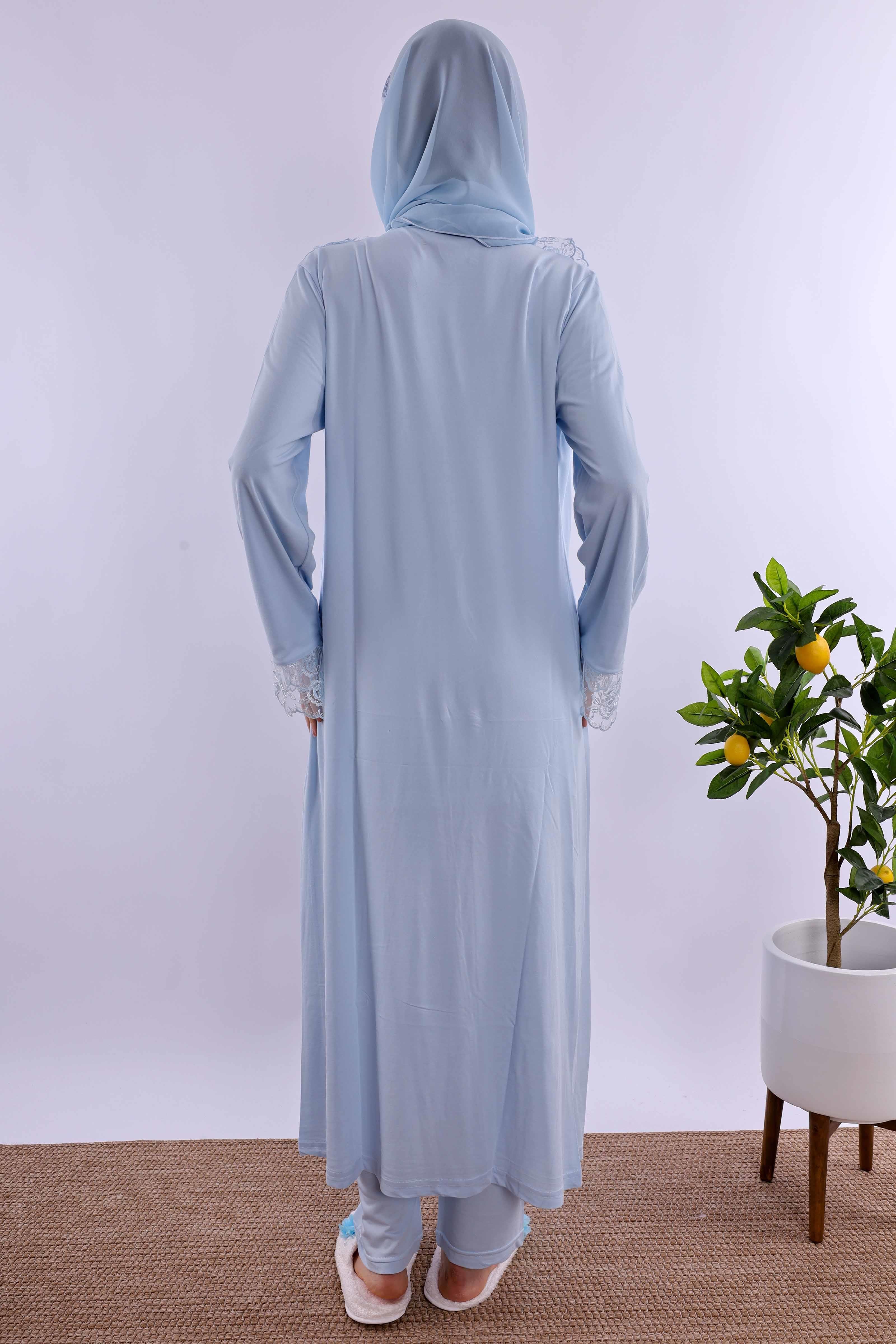 Effortt Mavi Tesettürlü Sabahlıklı Hamile Lohusa Pijama Takımı BYL2T80242