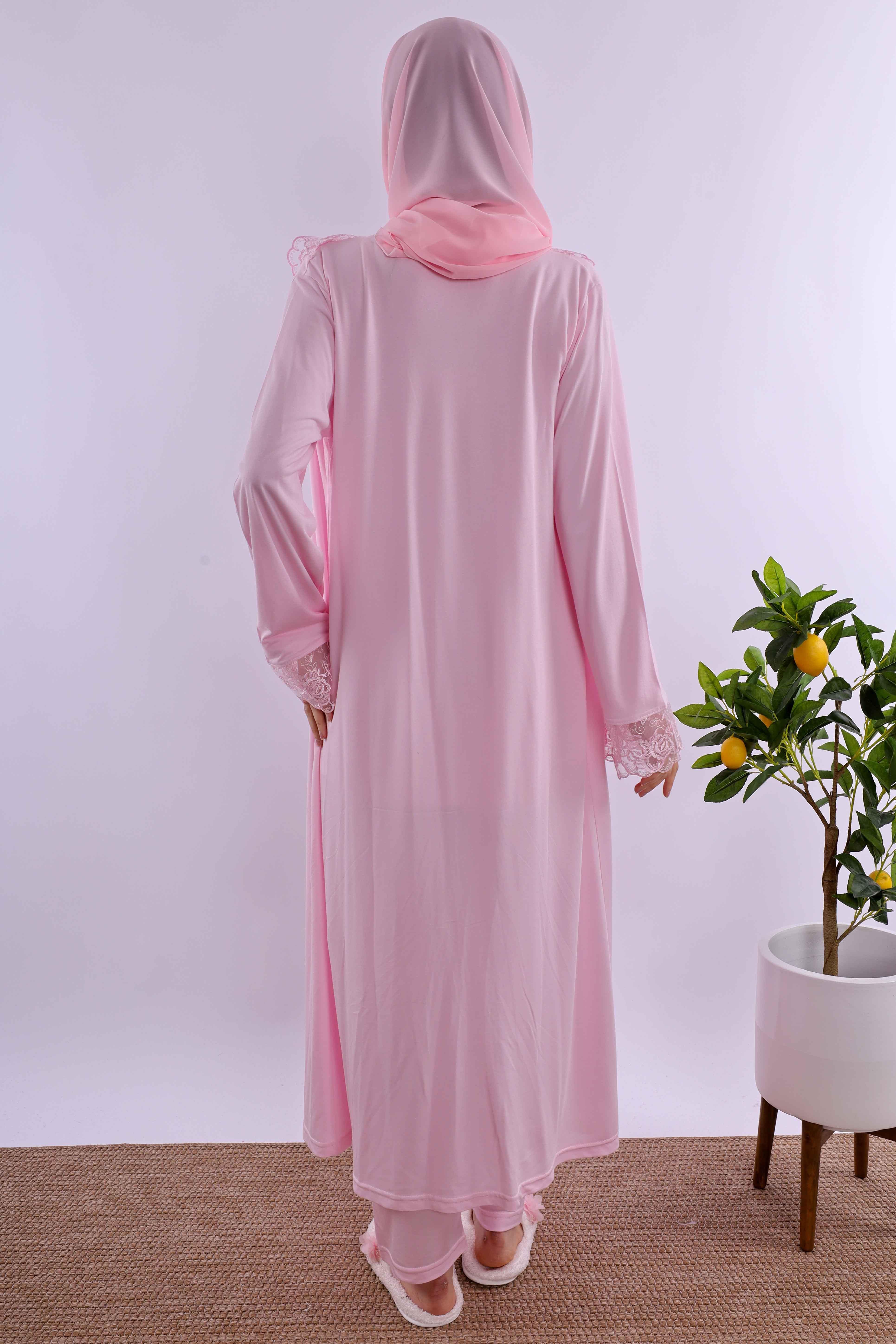 Effortt Pembe Tesettürlü Sabahlıklı Hamile Lohusa Pijama Takımı BYL2T24242