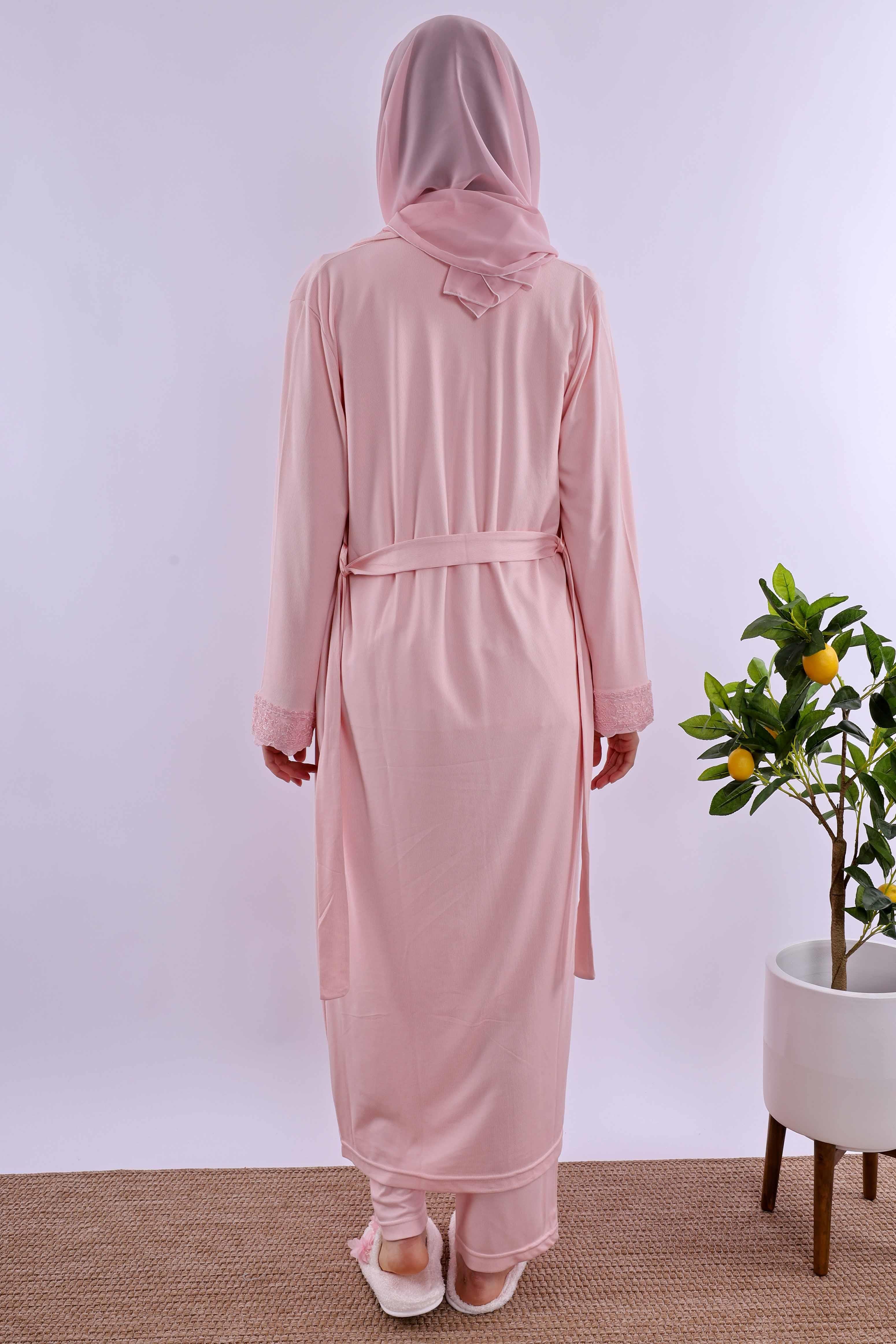Effortt Pembe Tesettürlü Sabahlıklı Hamile Lohusa Pijama Takımı BYL2T40342