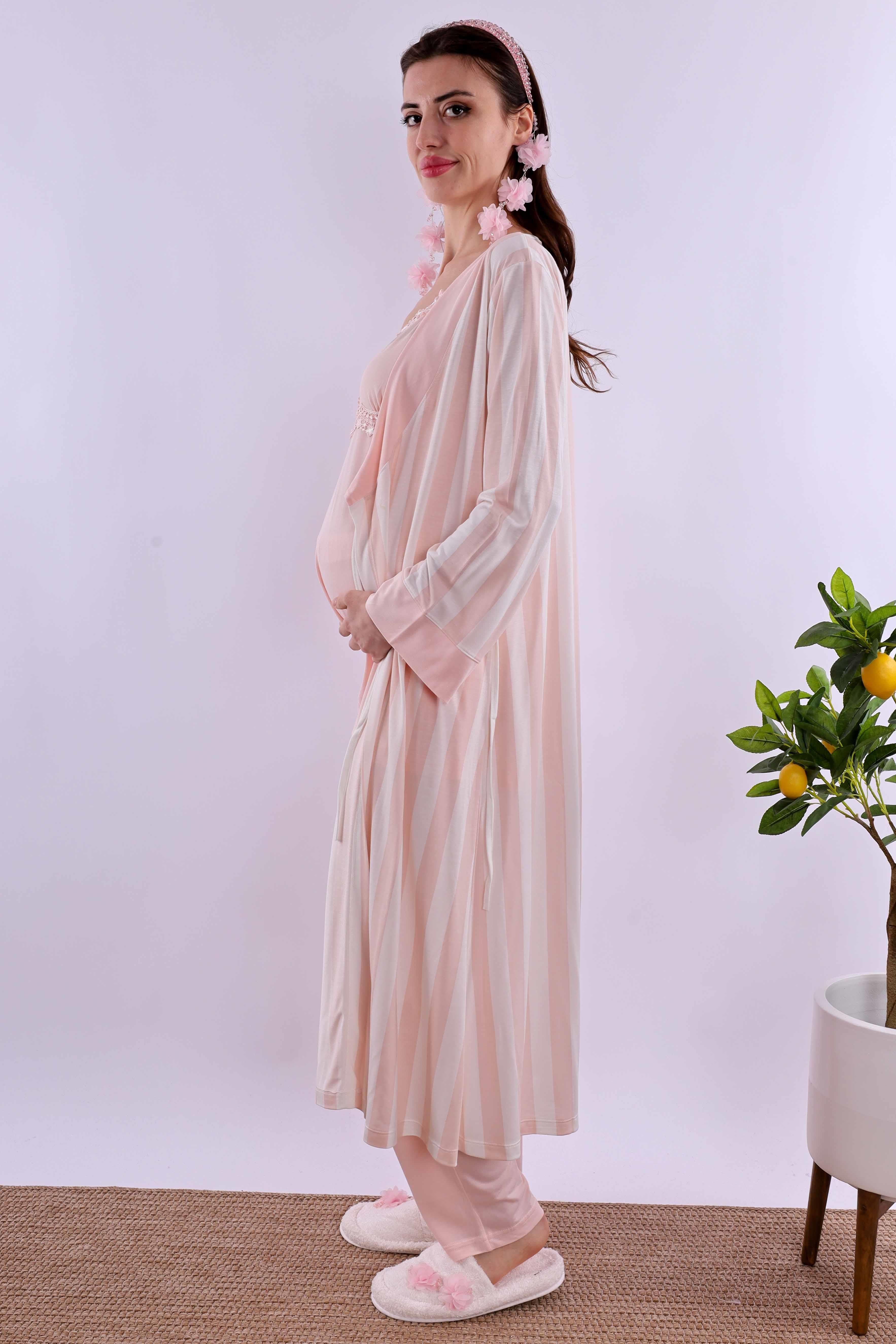 Effortt Pudra Sabahlıklı Hamile Lohusa Pijama Takımı BYL290342