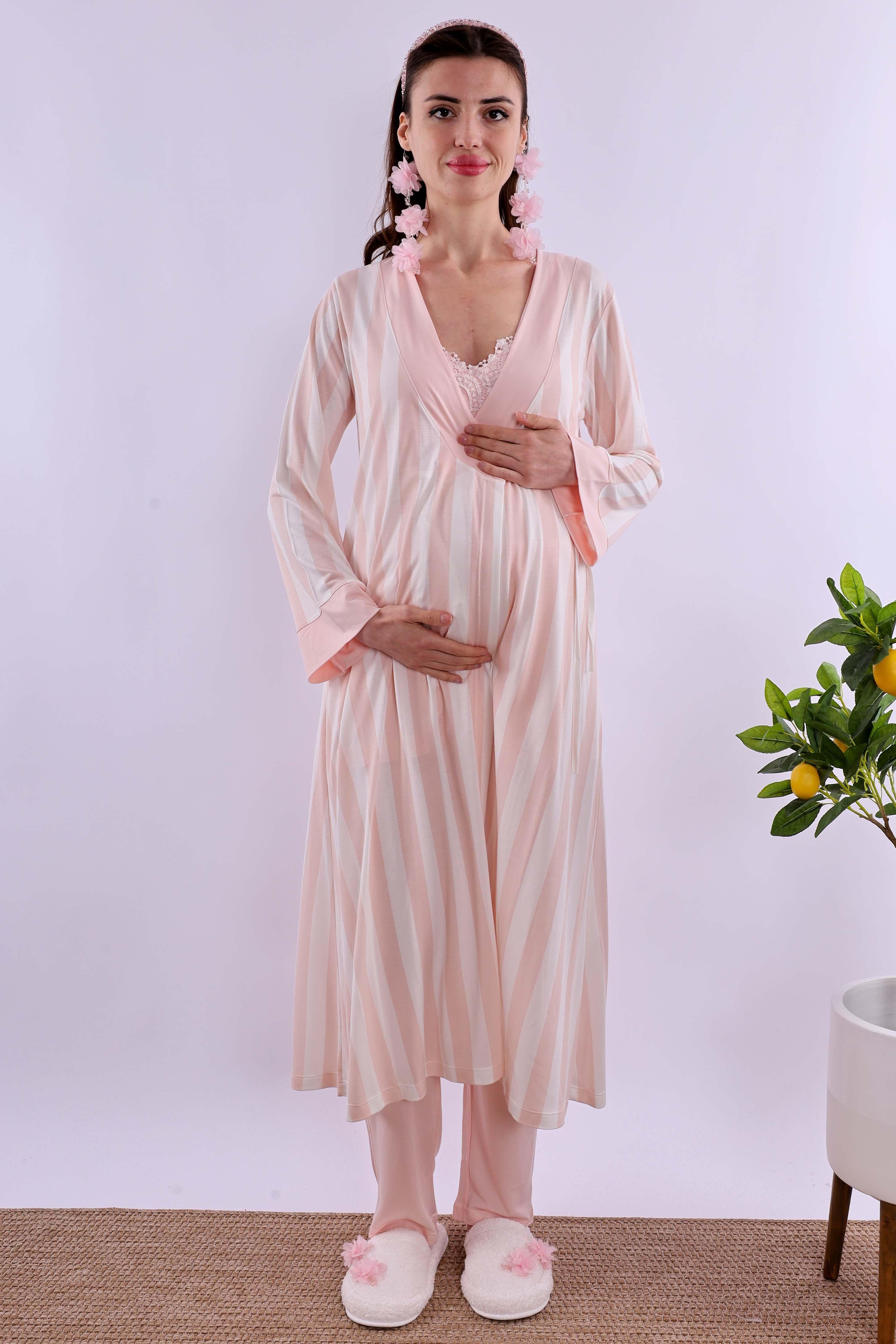 Effortt Pudra Sabahlıklı Hamile Lohusa Pijama Takımı BYL290342