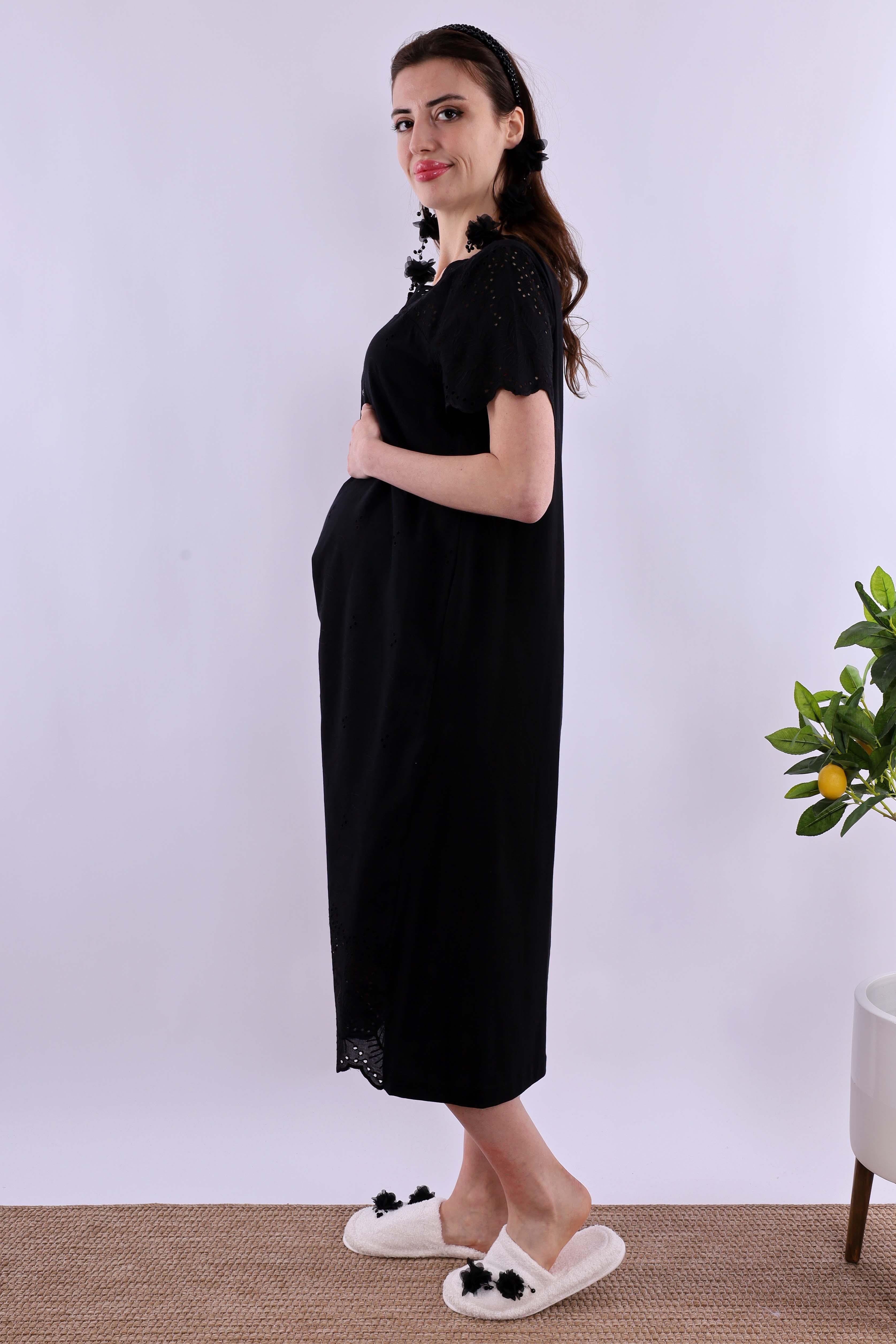 Effortt Siyah Fistolu Hamile Lohusa Gecelik BYL290232