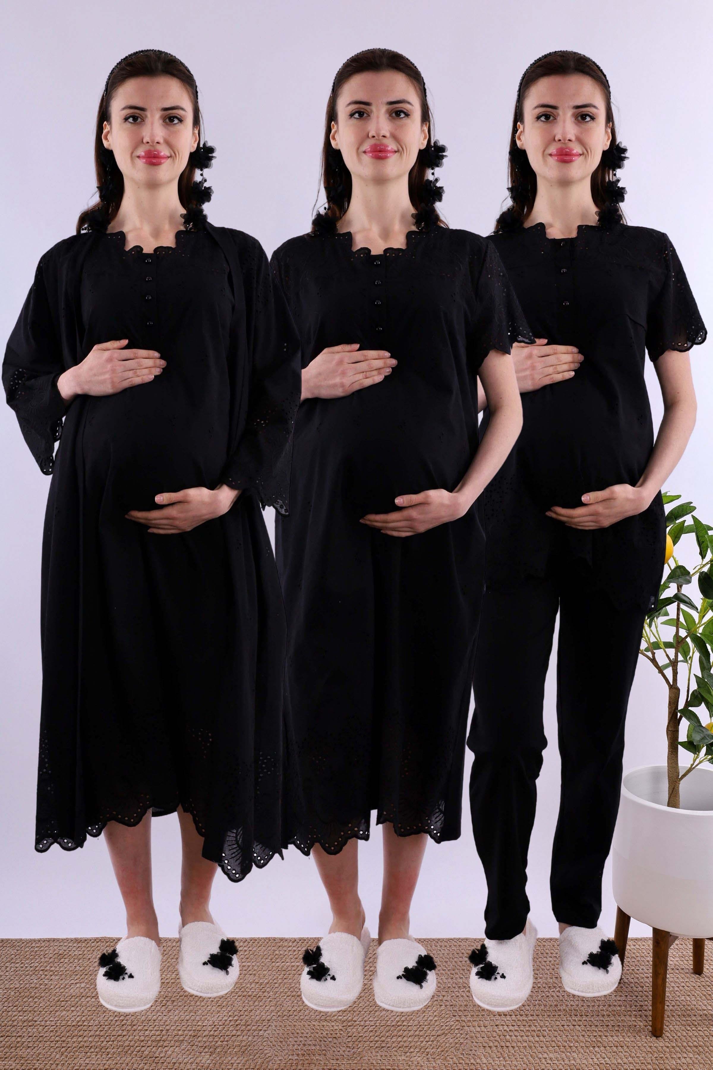 Effortt Siyah Fistolu Hamile Lohusa Set BYL290262