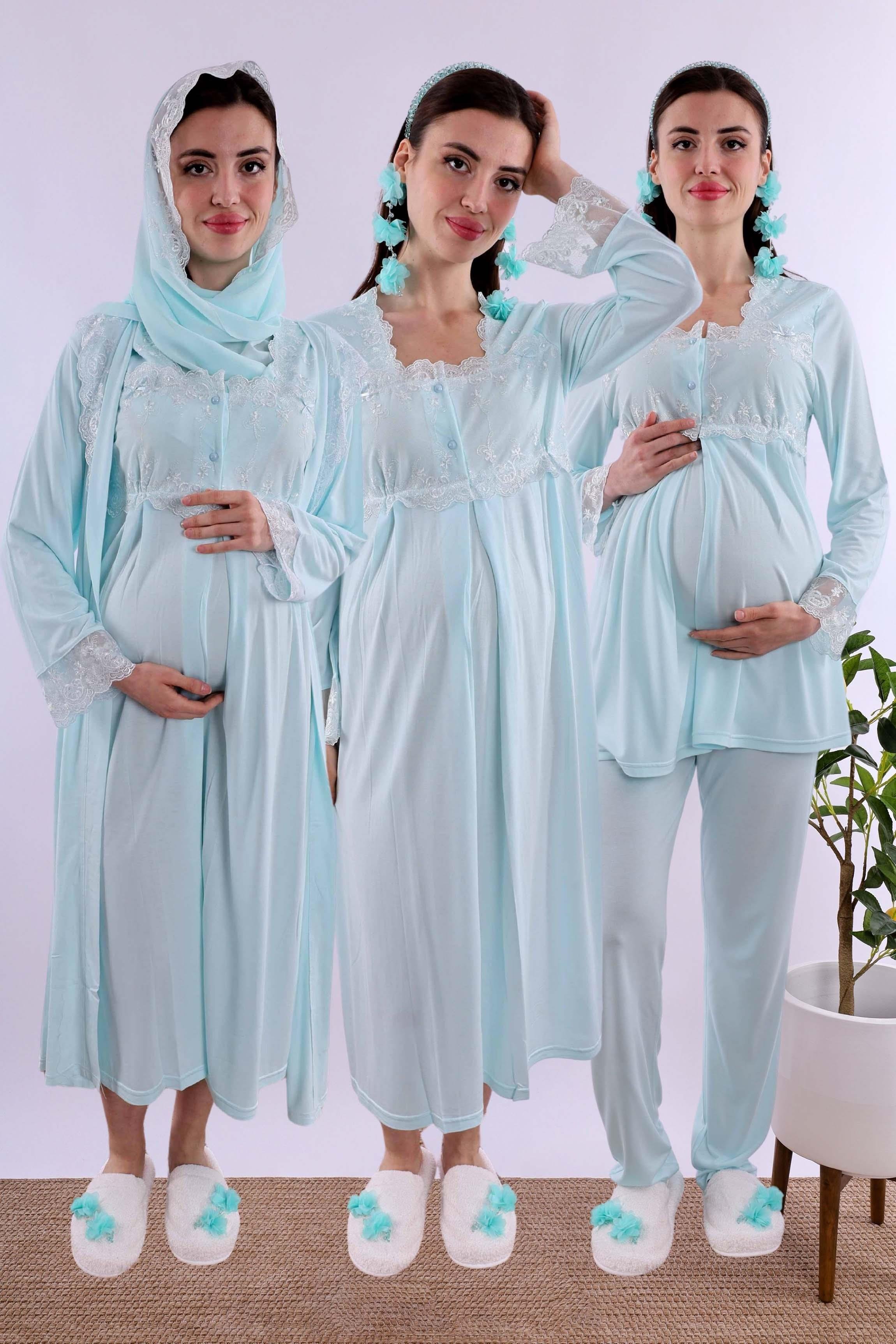 Effortt Turkuaz Tesettürlü Hamile Lohusa Set BYL2T24052