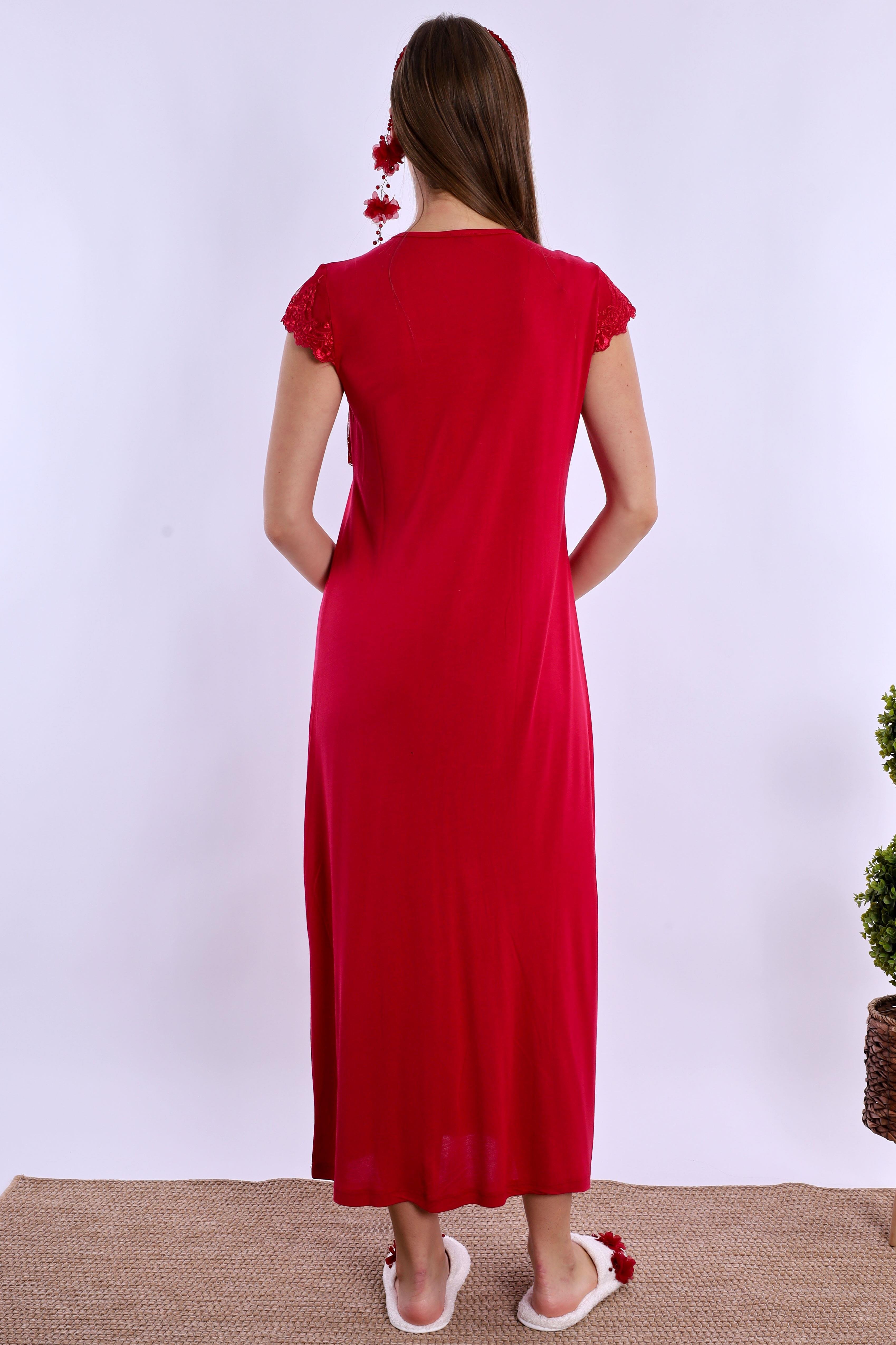 Effortt Vişne Dantelli Hamile Lohusa Gecelik 250132