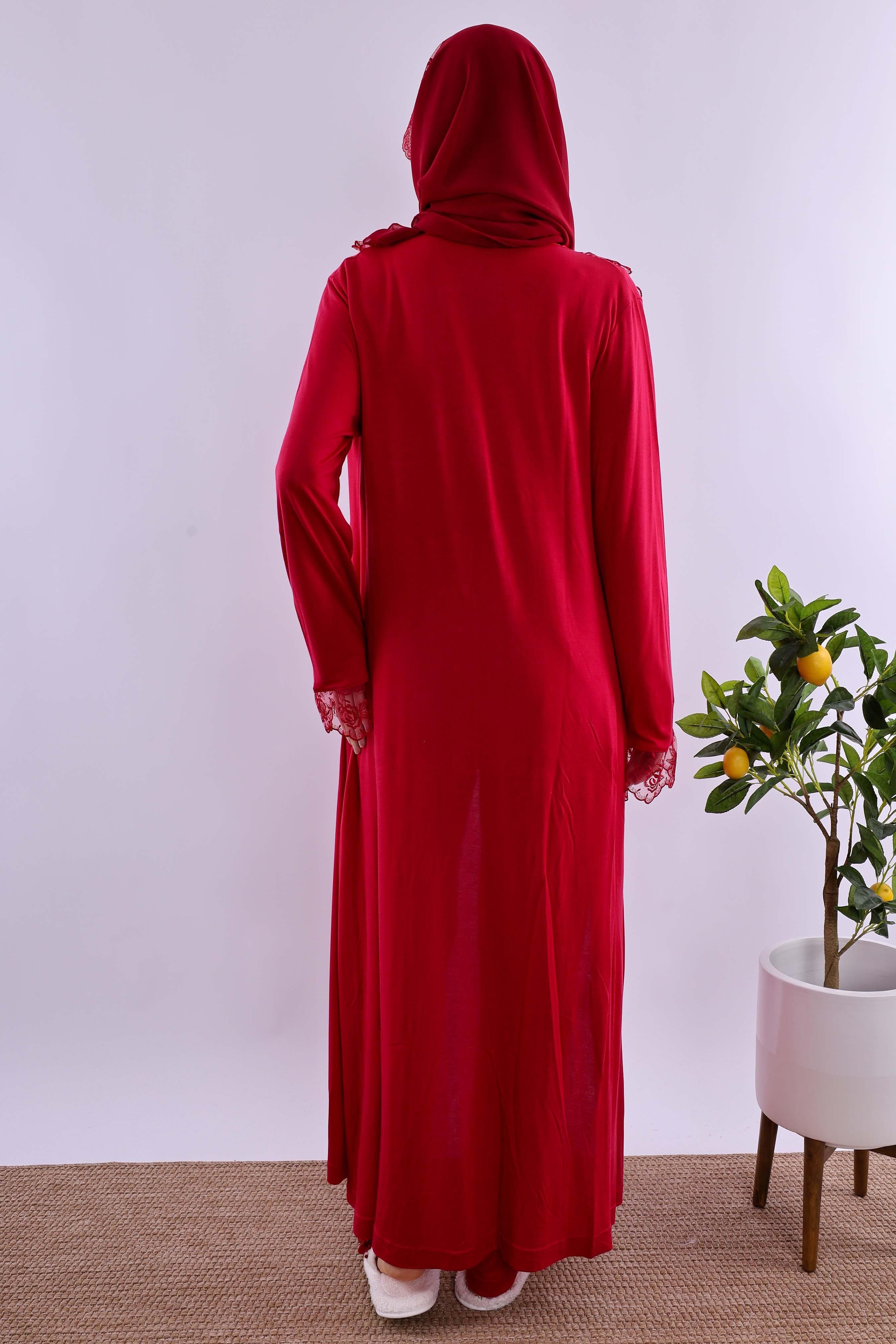 Effortt Vişne Tesettürlü Sabahlıklı Hamile Lohusa Pijama Takımı BYL2T24242