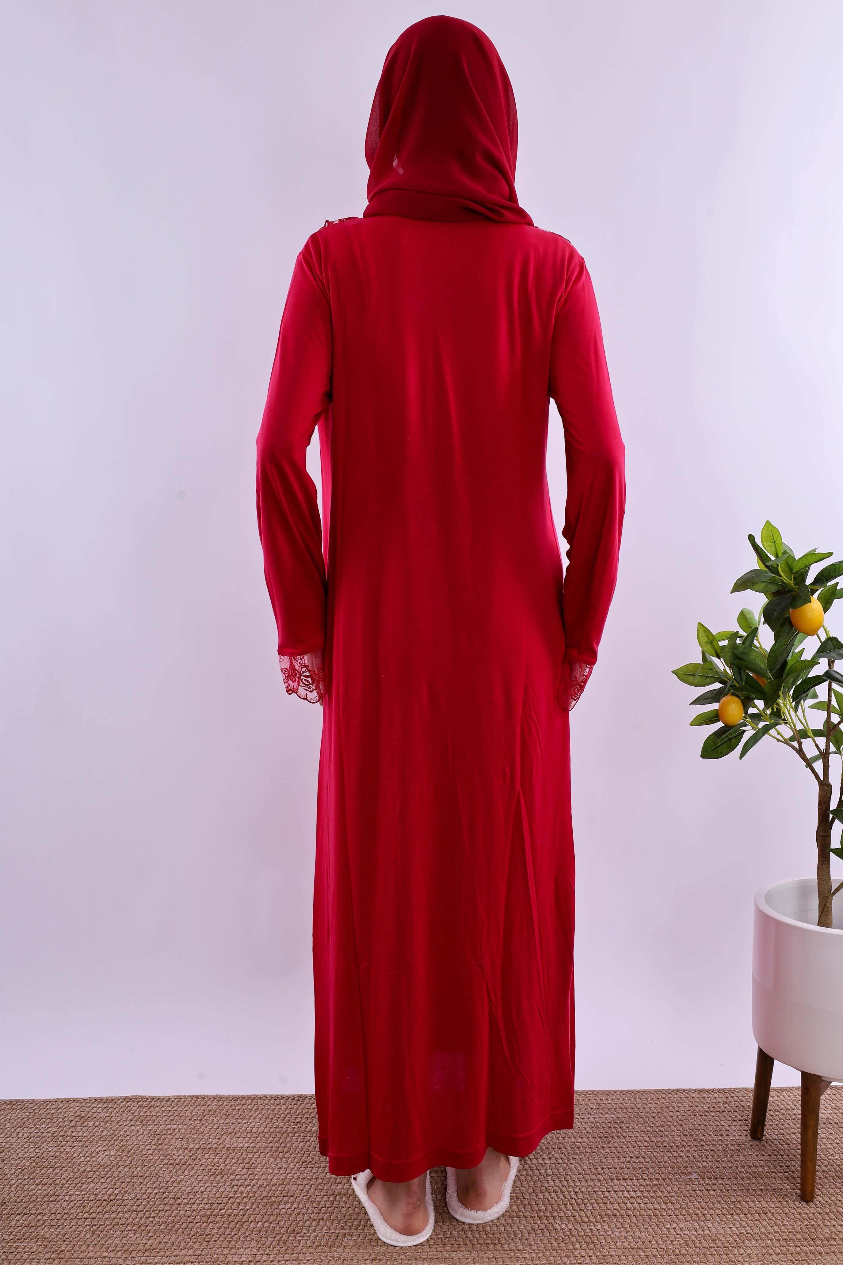 Effortt Vişne Tesettürlü Sabahlıklı Hamile Lohusa Gecelik Takım BYL2T80252