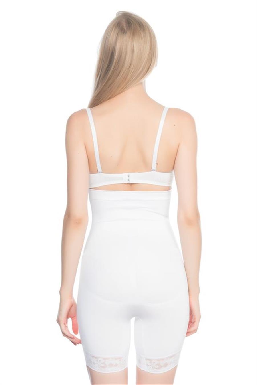 Emay 2027 Beyaz Yüksek Bel Dantelli Paçalı Korse