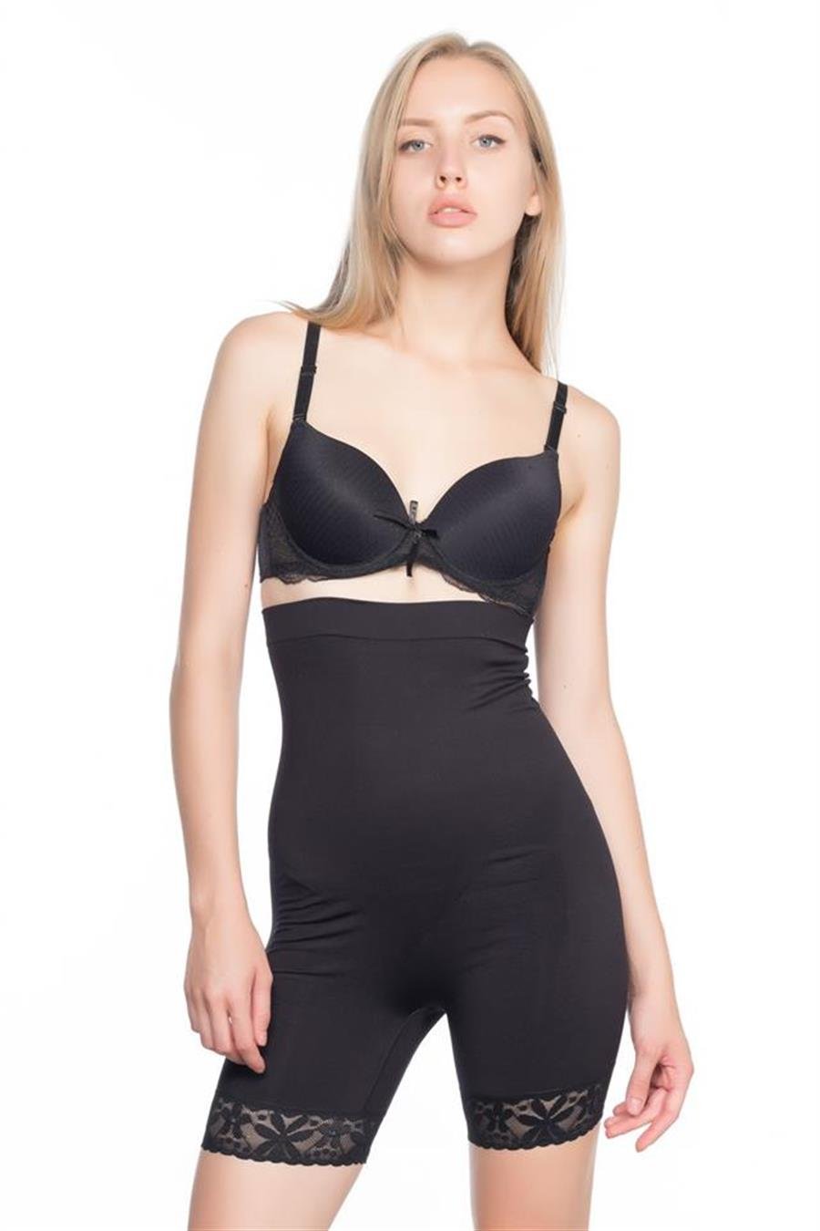 Emay 2027 Siyah Yüksek Bel Dantelli Paçalı Korse