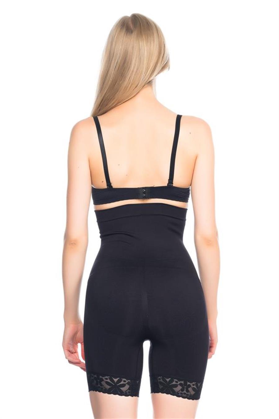 Emay 2027 Siyah Yüksek Bel Dantelli Paçalı Korse