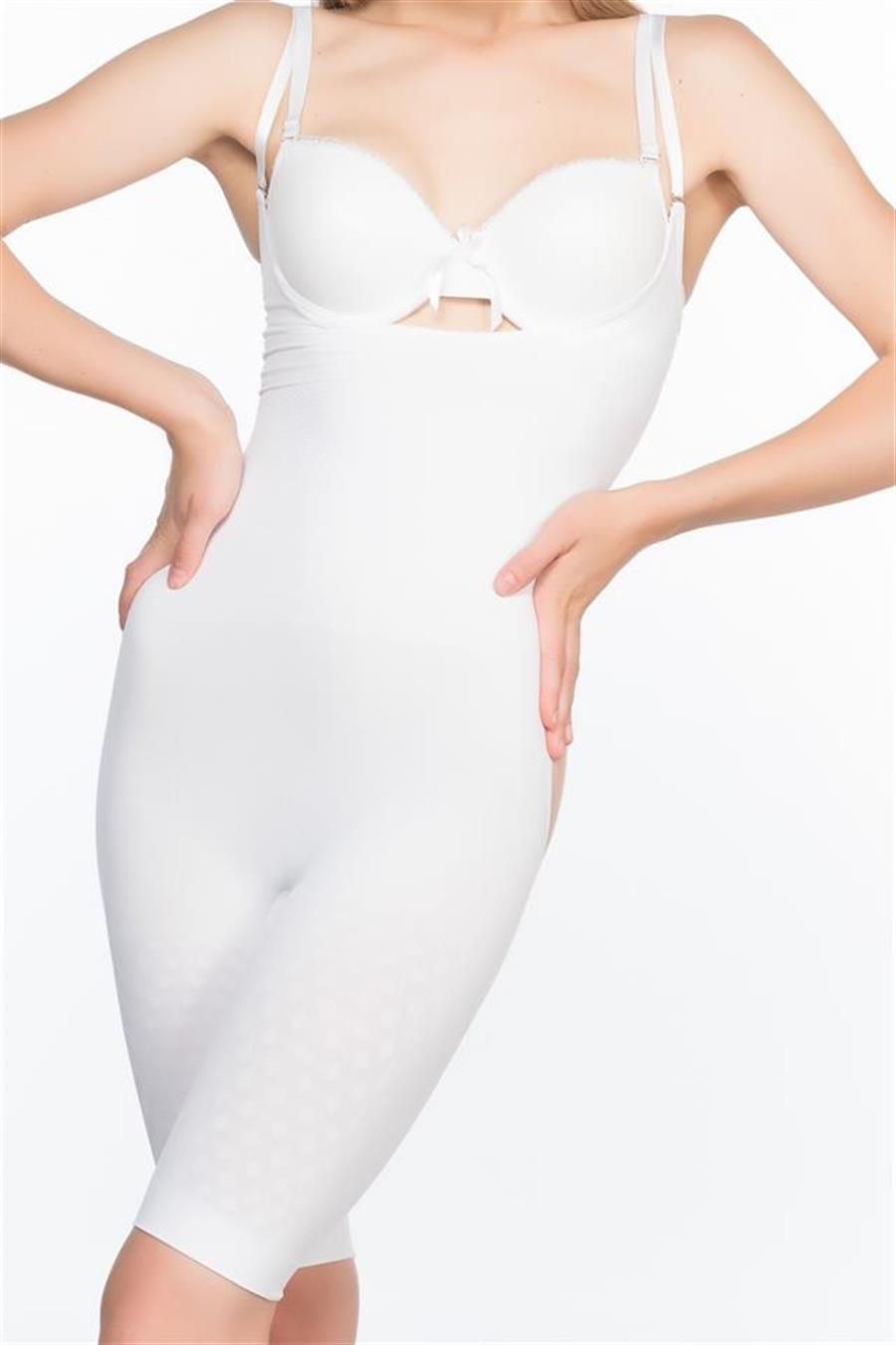 Emay 2038 Beyaz Popo Ve Göğsü Açık Paçalı Boy Korse