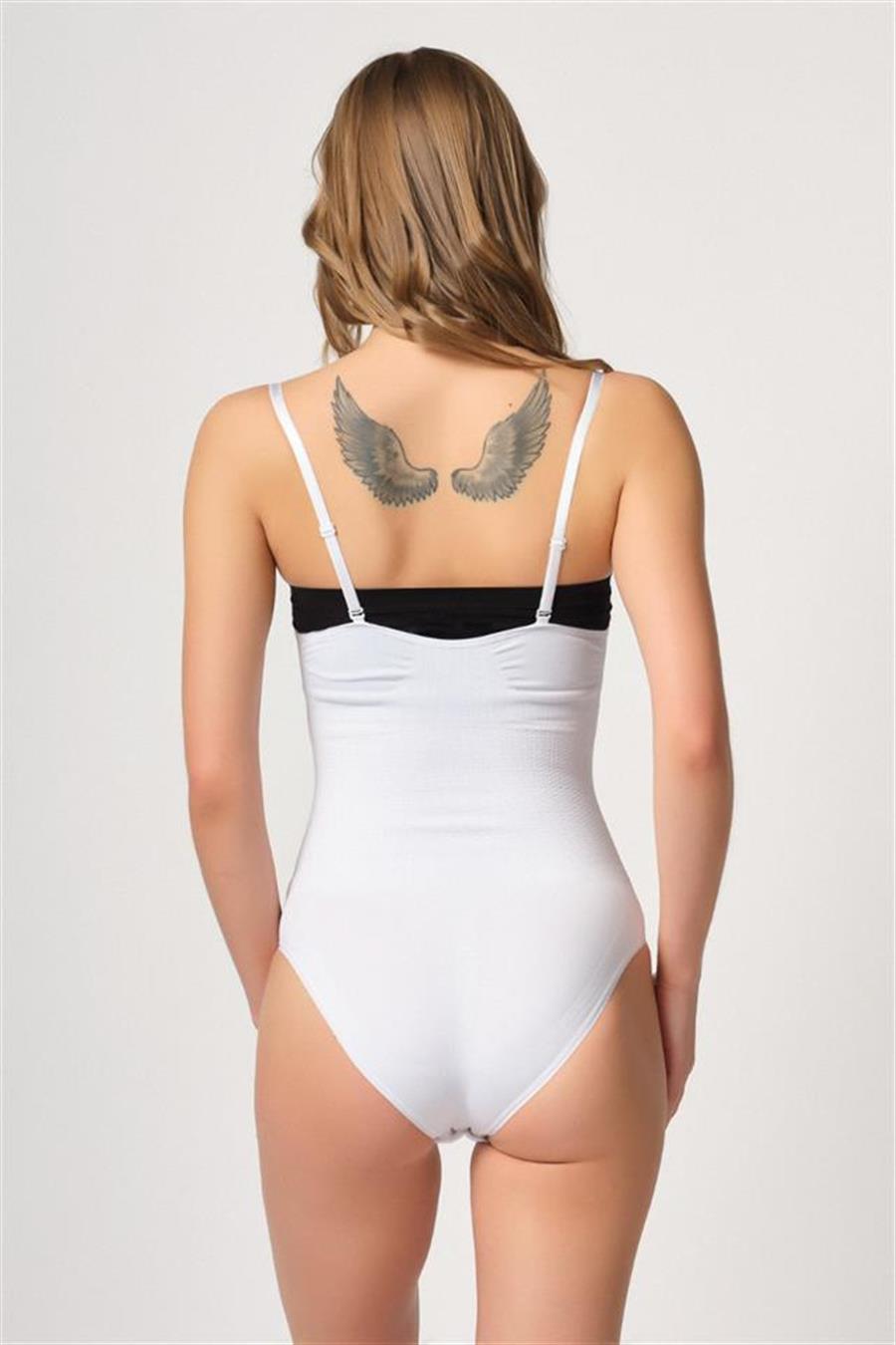 Emay 2043 Beyaz Göğsü Açık Agraflı Body Korse