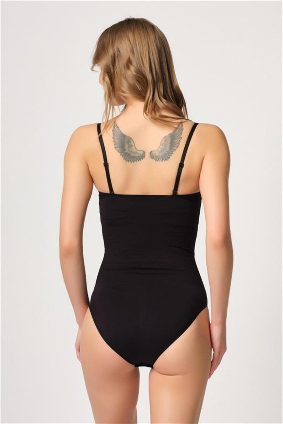 Emay 2043 Siyah Göğsü Açık Agraflı Body Korse